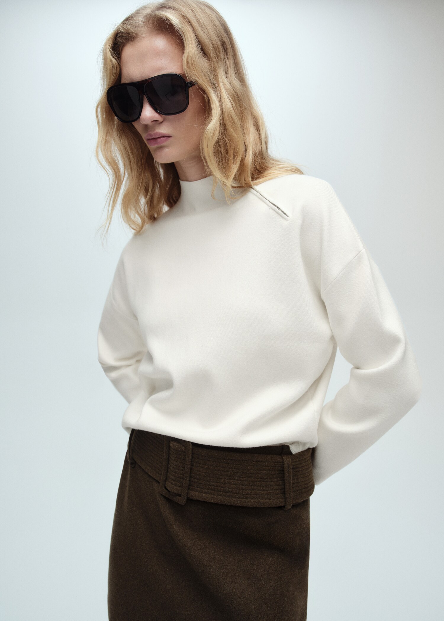 Perkins-neck sweater with zip - Medium plane