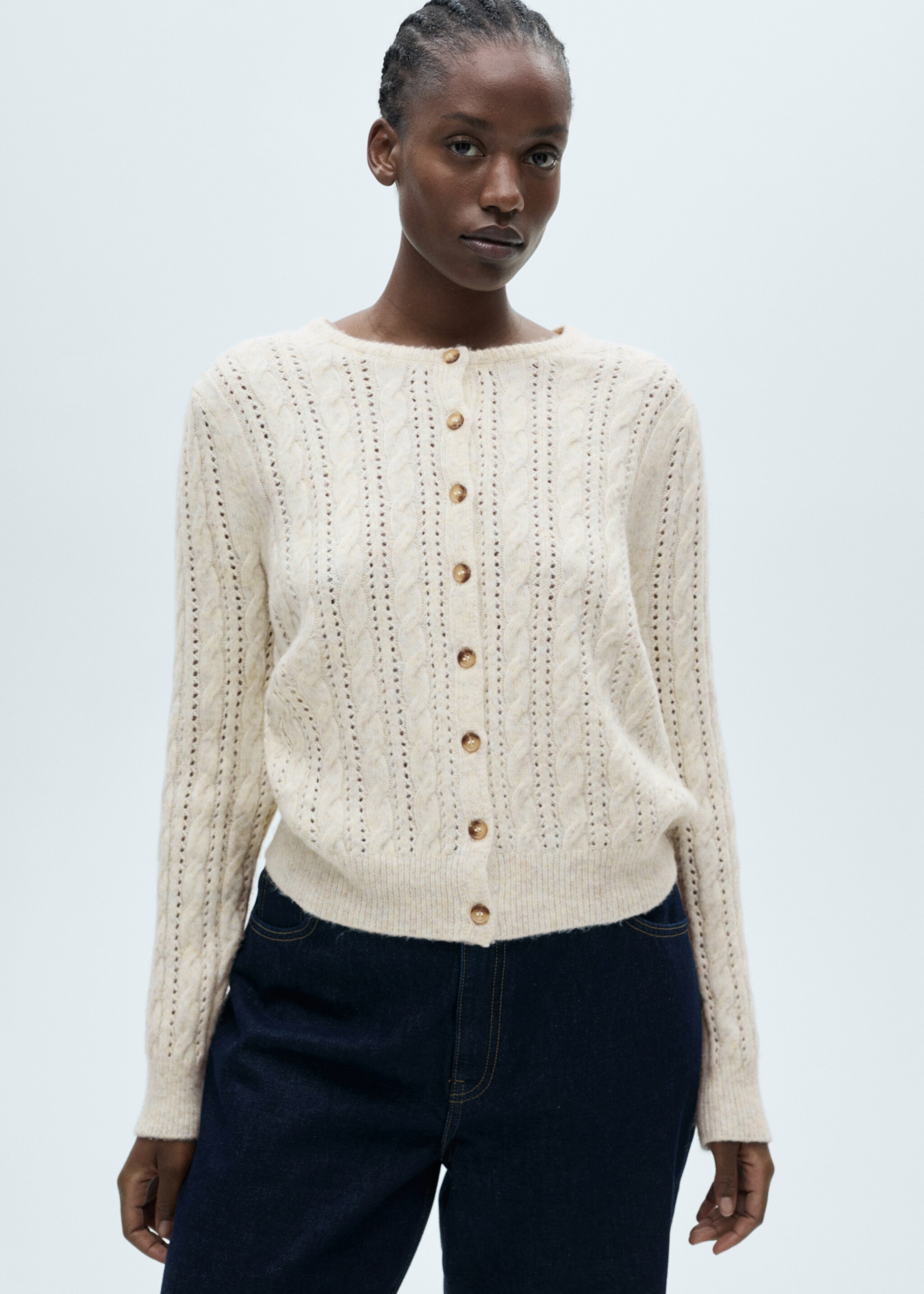Cárdigan trenzado detalles calados - Detalle del artículo 5, Crudo. Ref: 87040353-00.