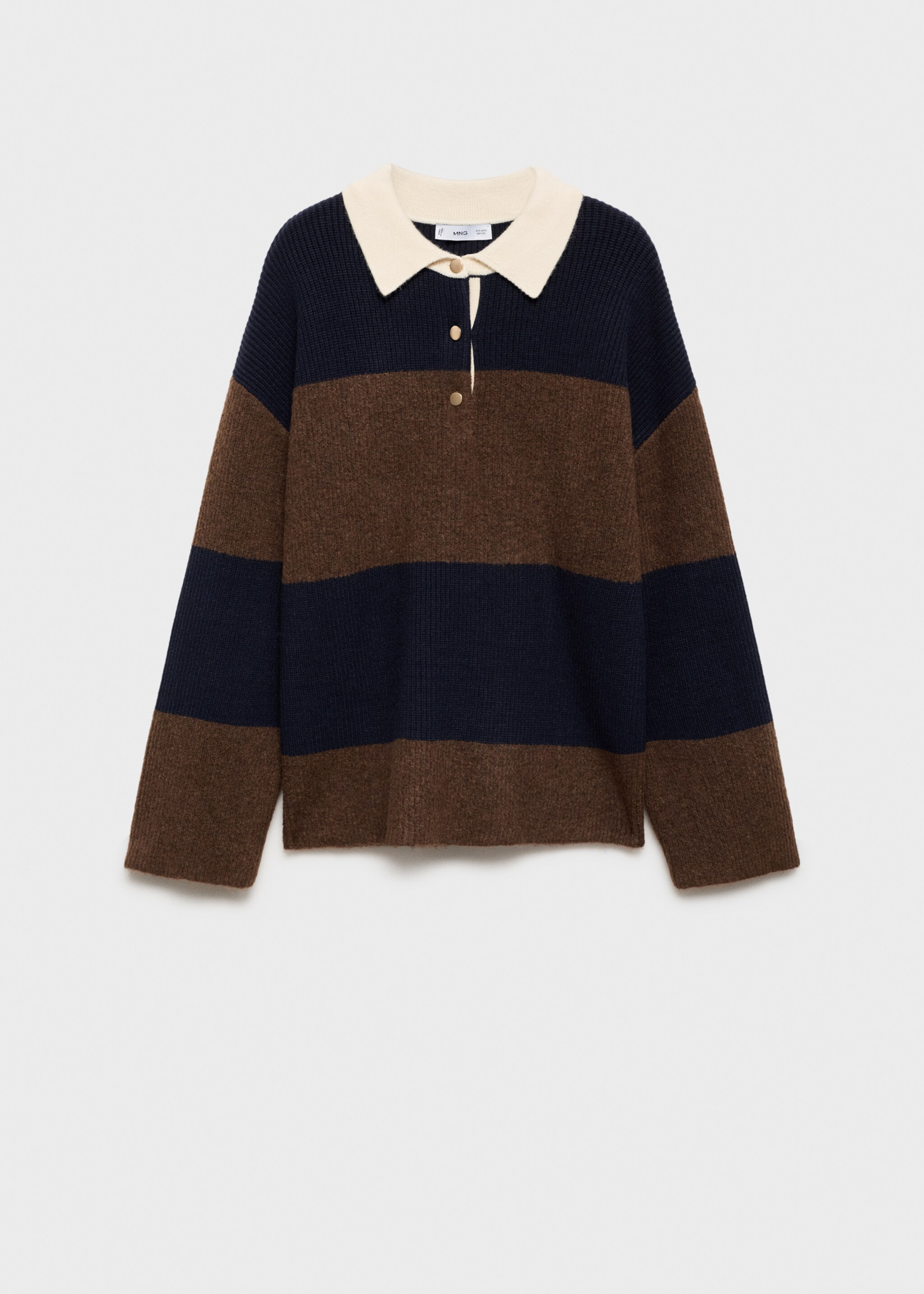 Pull-over rayures col polo - Article sans modèle, Bleu marine foncé. Ref: 87040356-00.