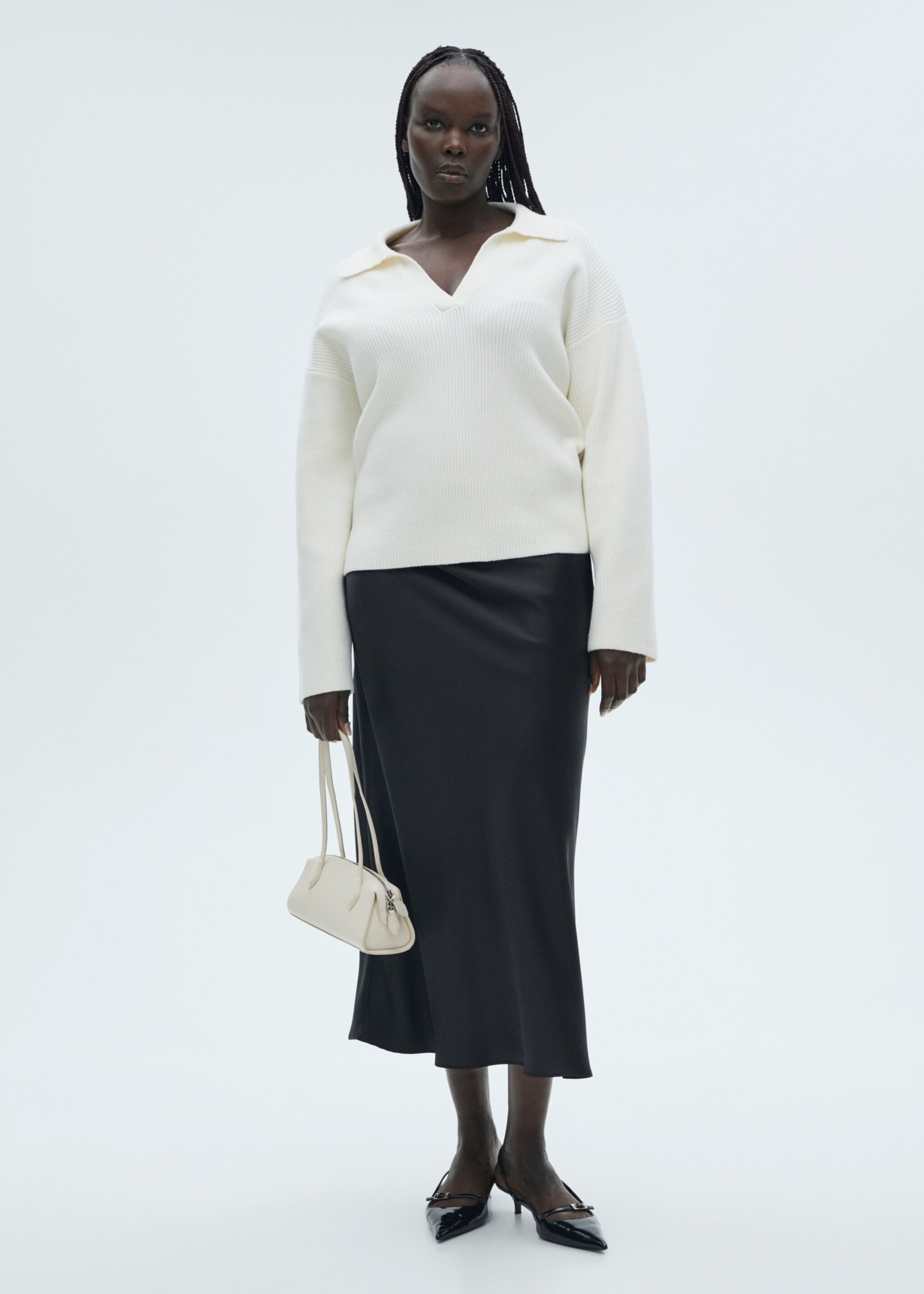 Strickpullover mit Poloshirt-Kragen - Detail des Artikels 3, Ecru. Ref: 87040357-00.