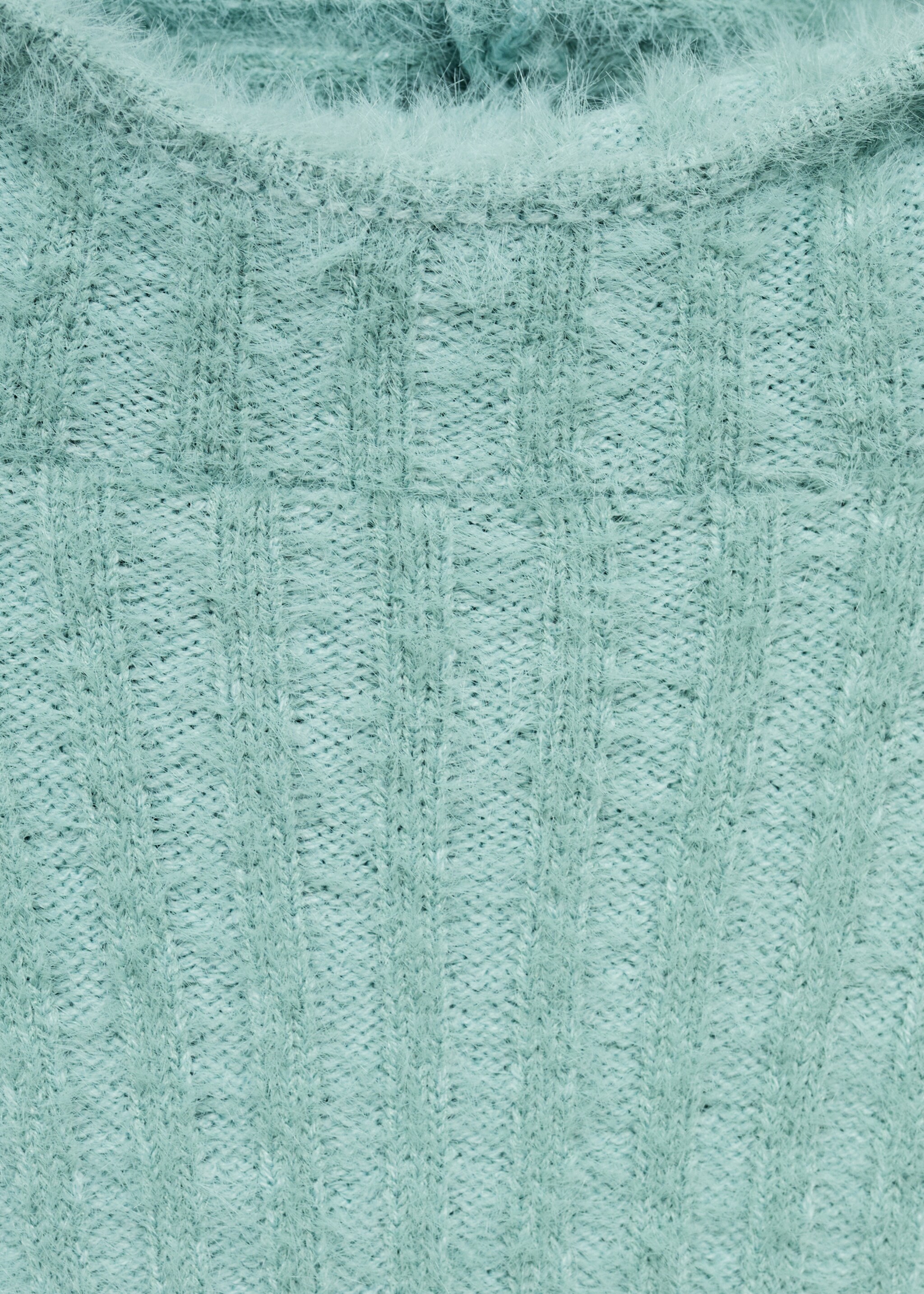 Faux-fur hooded sweater - Details of the article 8, Turquoise. Ref: 87040359-00.