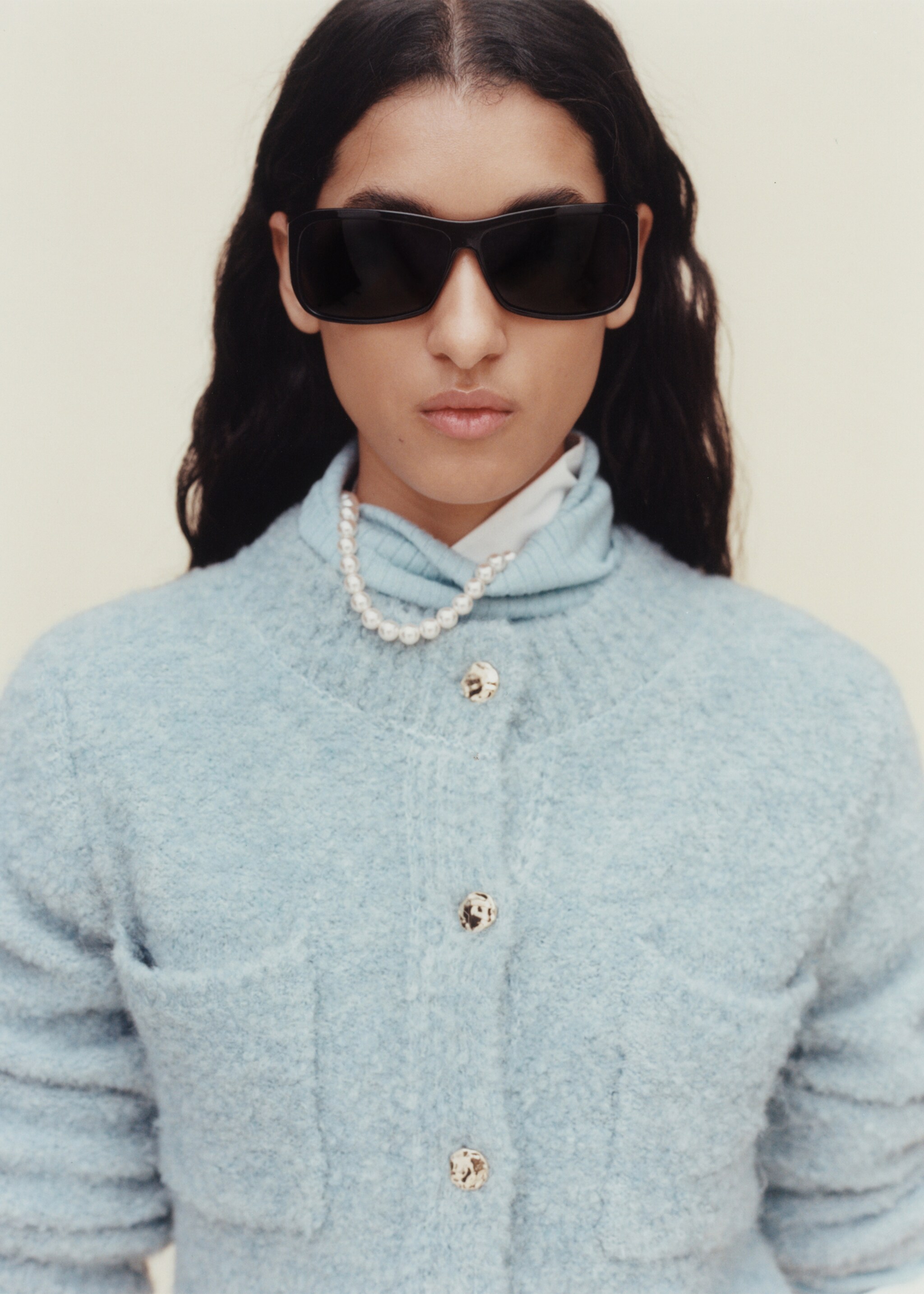 Chaqueta bouclé botones joya - Detalle del artículo 7, Azul celeste. Ref: 87040363-00.