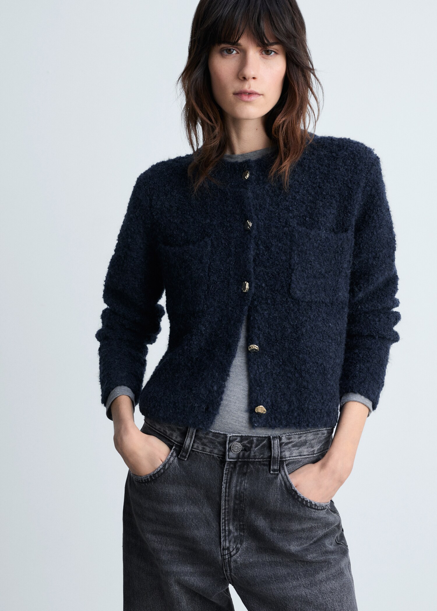 Bouclé jacket with jewel buttons - Medium plane