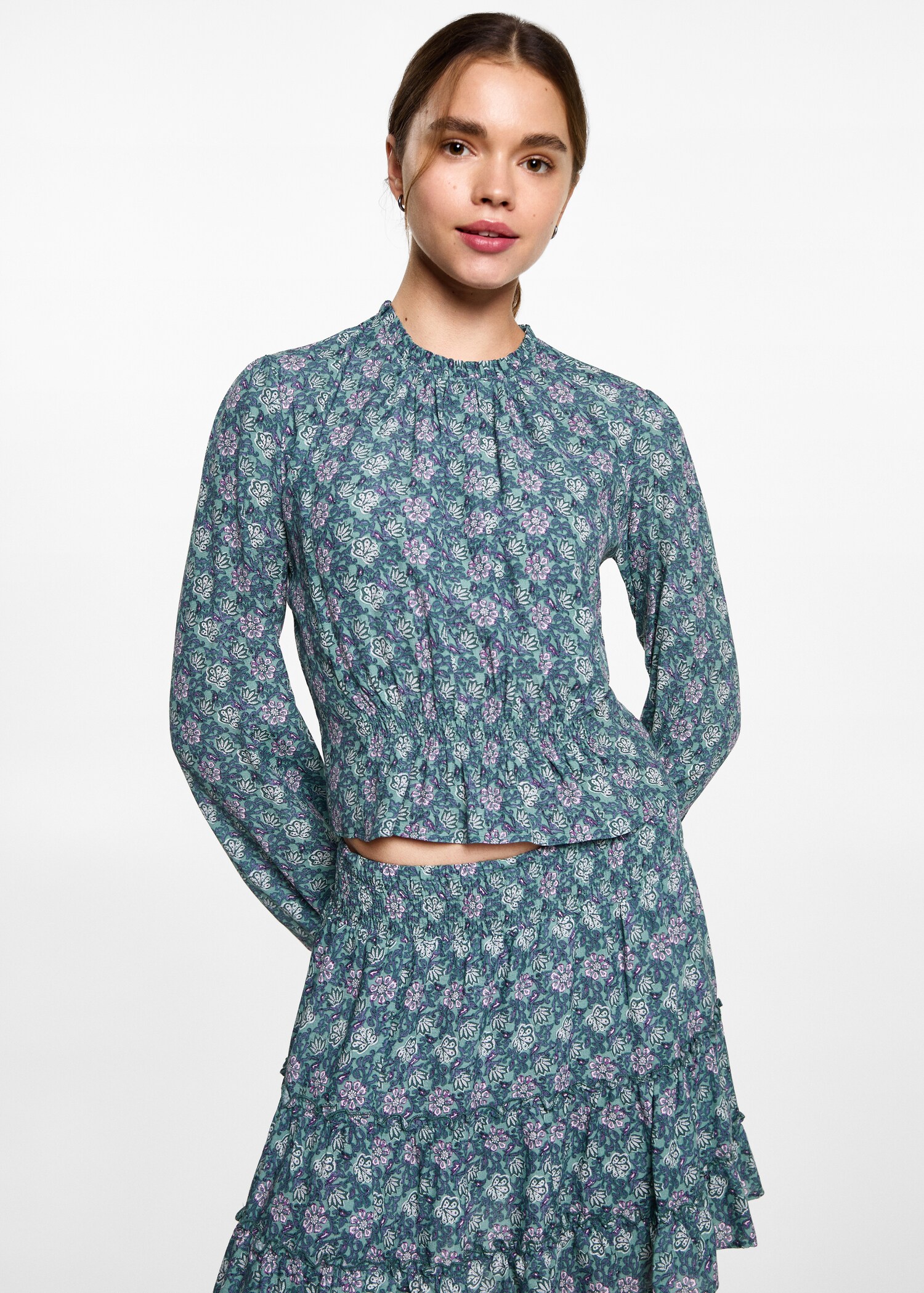 Sukně s volány a potiskem - Náhled ve středové rovině