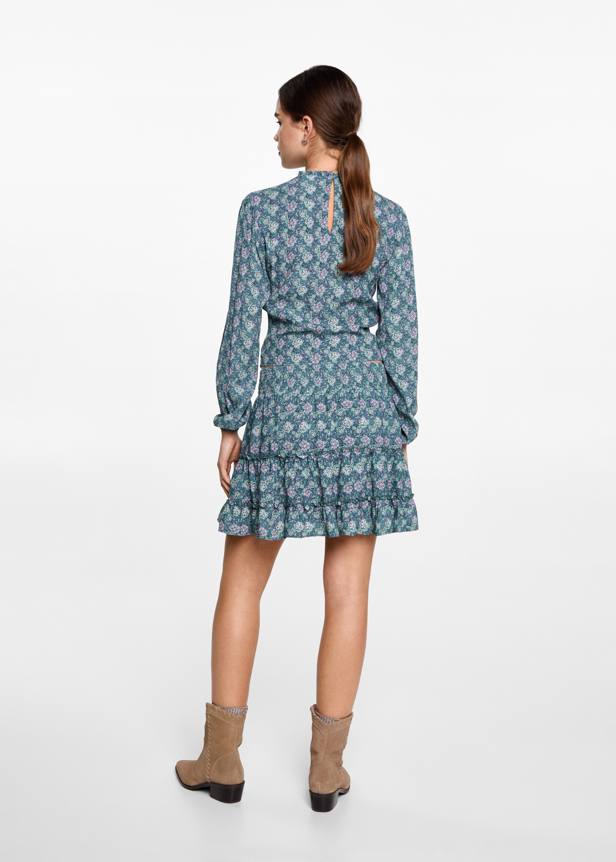 Sukně s volány a potiskem - Zadní strana zboží, Mentolová zelená. Ref: 87040366-00.