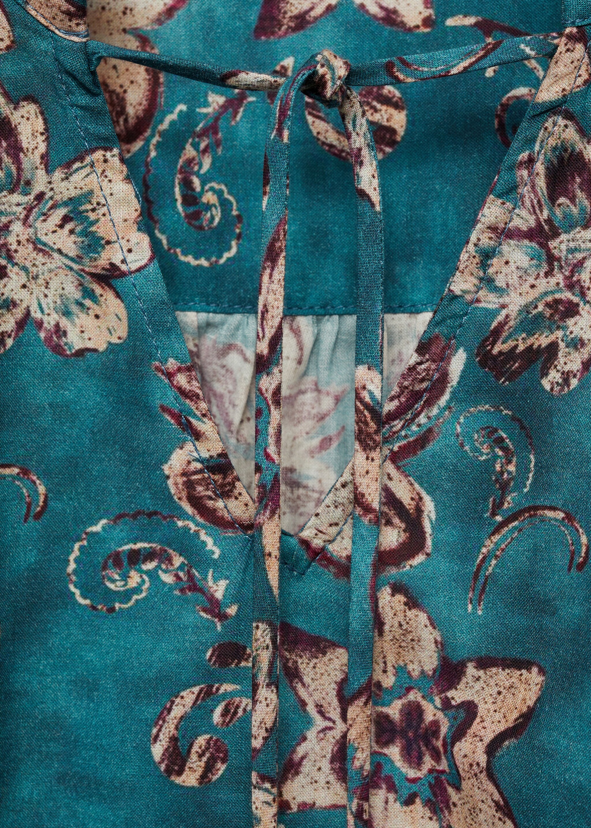 Floral print blouse - Details of the article 8, Turquoise. Ref: 87040377-00.