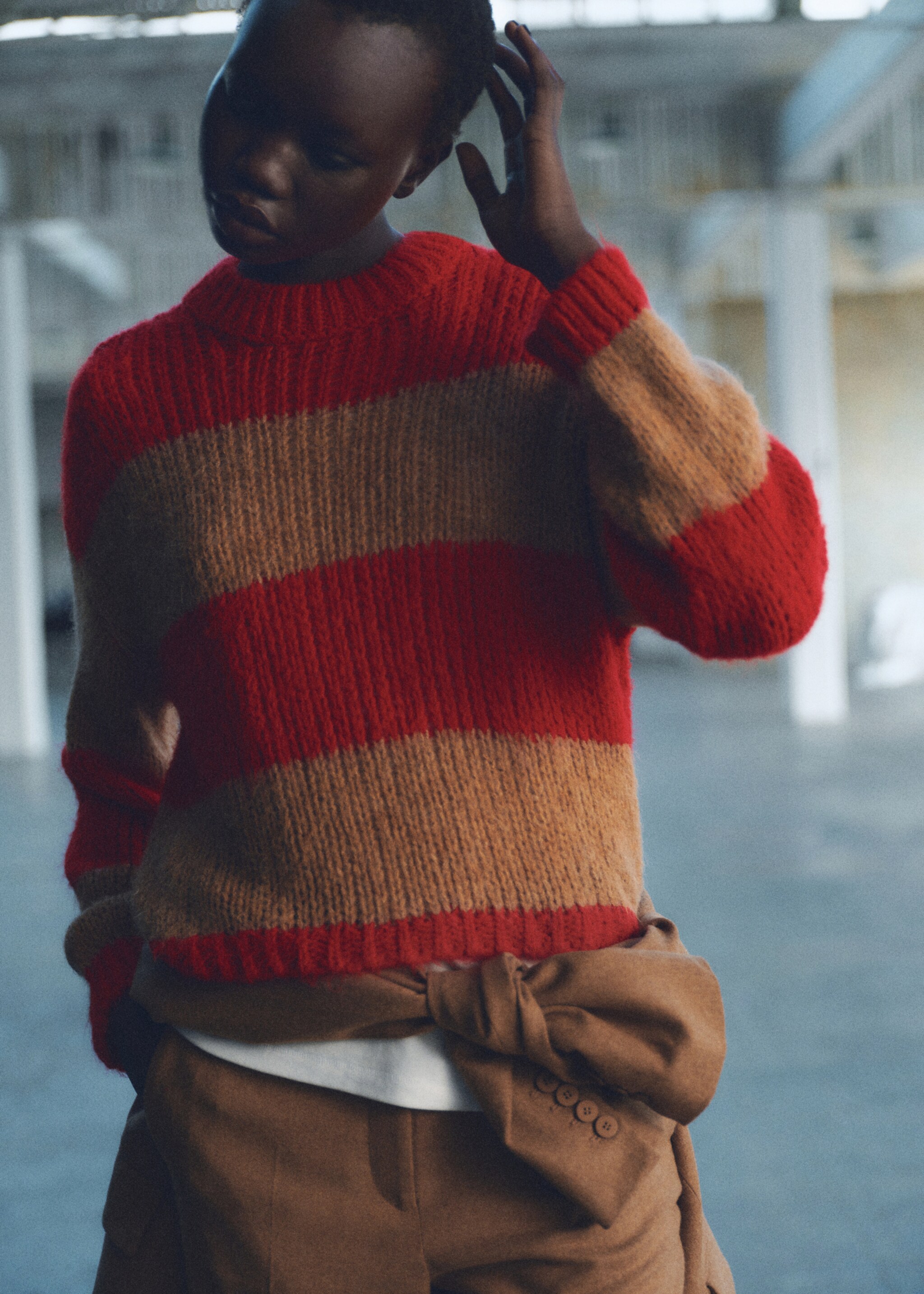 Chunky-knit striped sweater - Medium plane, Red. Ref: 87040453-00.