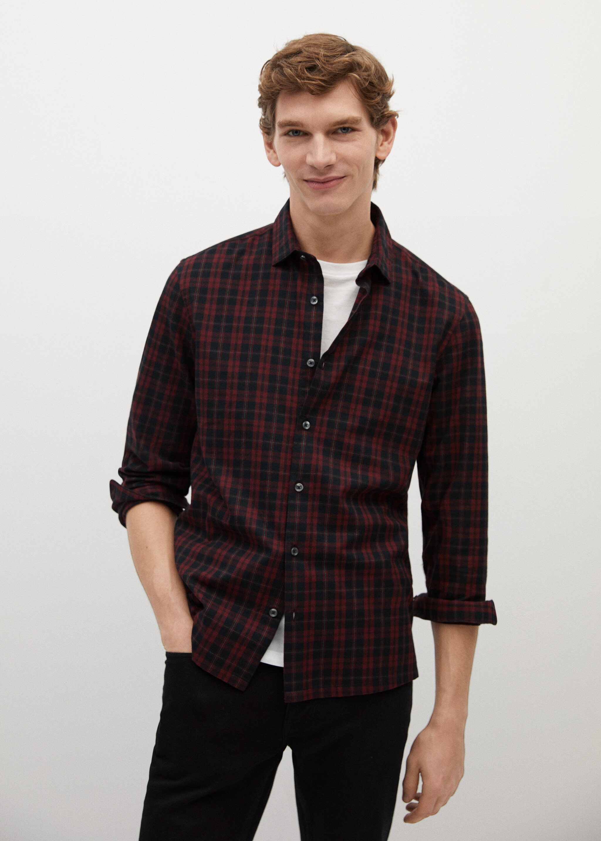 Camisa regular fit franela cuadros - Plano medio