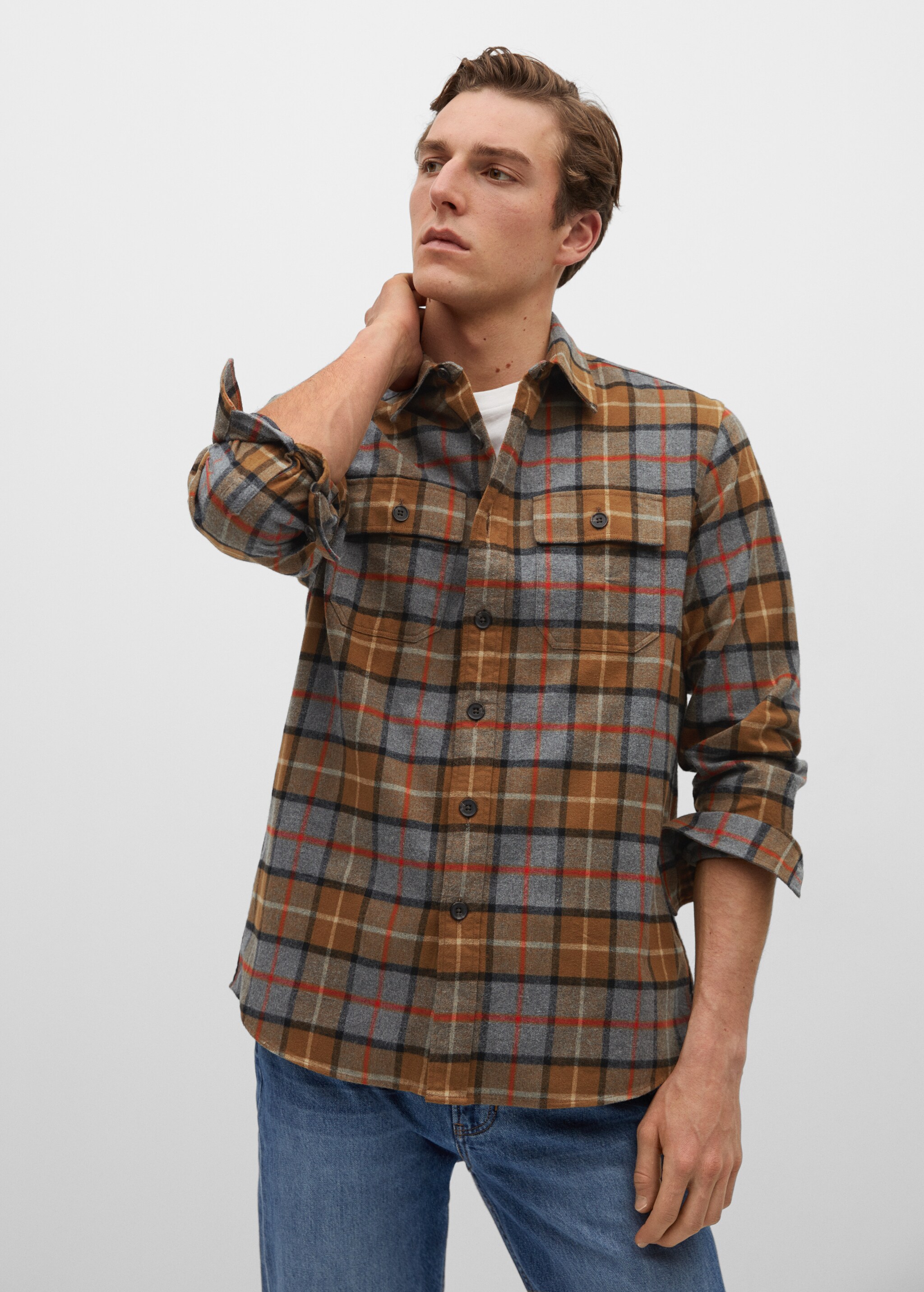 Sobrecamisa regular fit franela cuadros - Plano medio