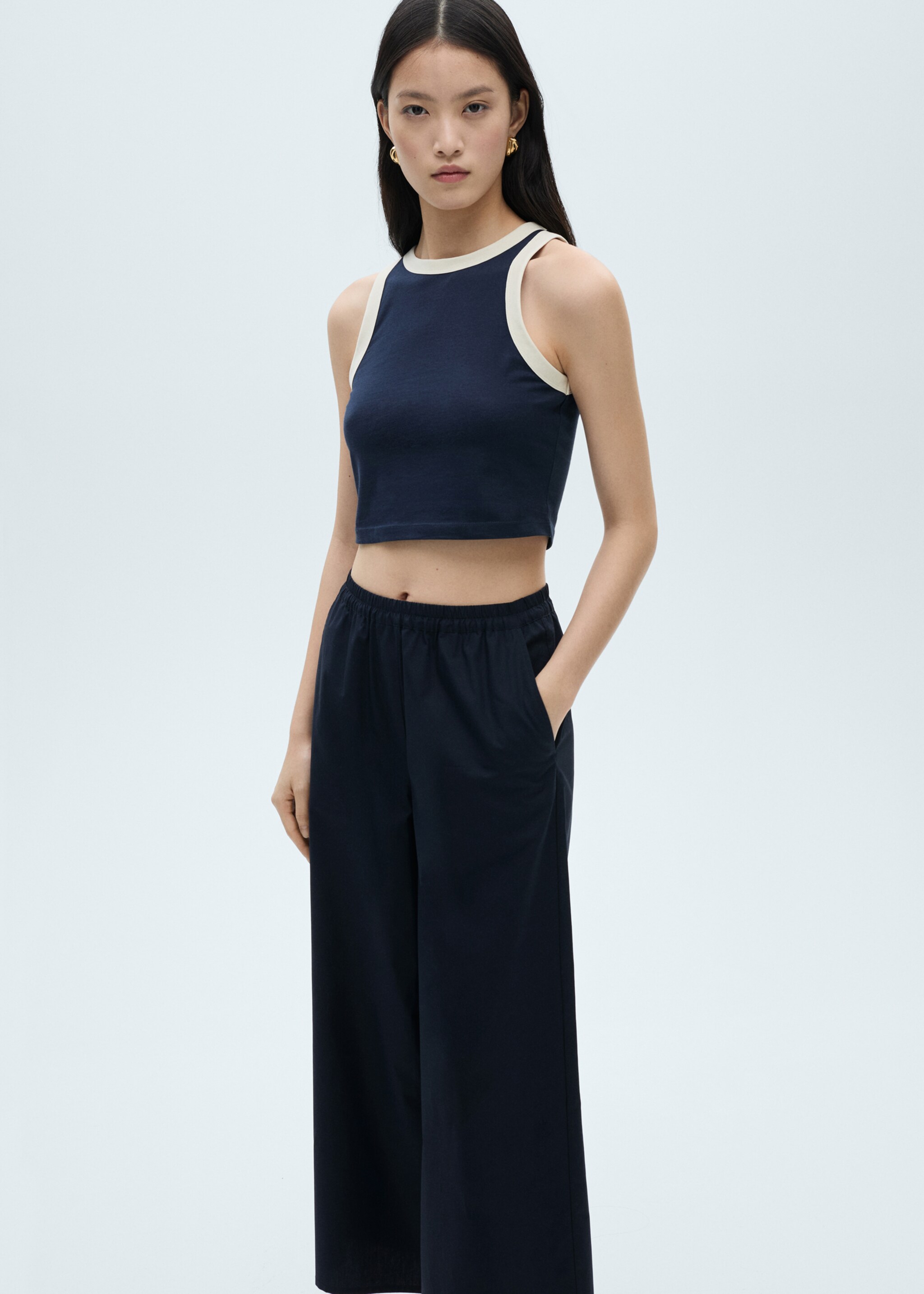 Cotton culotte trousers - Details of the article 1, Dark Navy. Ref: 87040583-00.