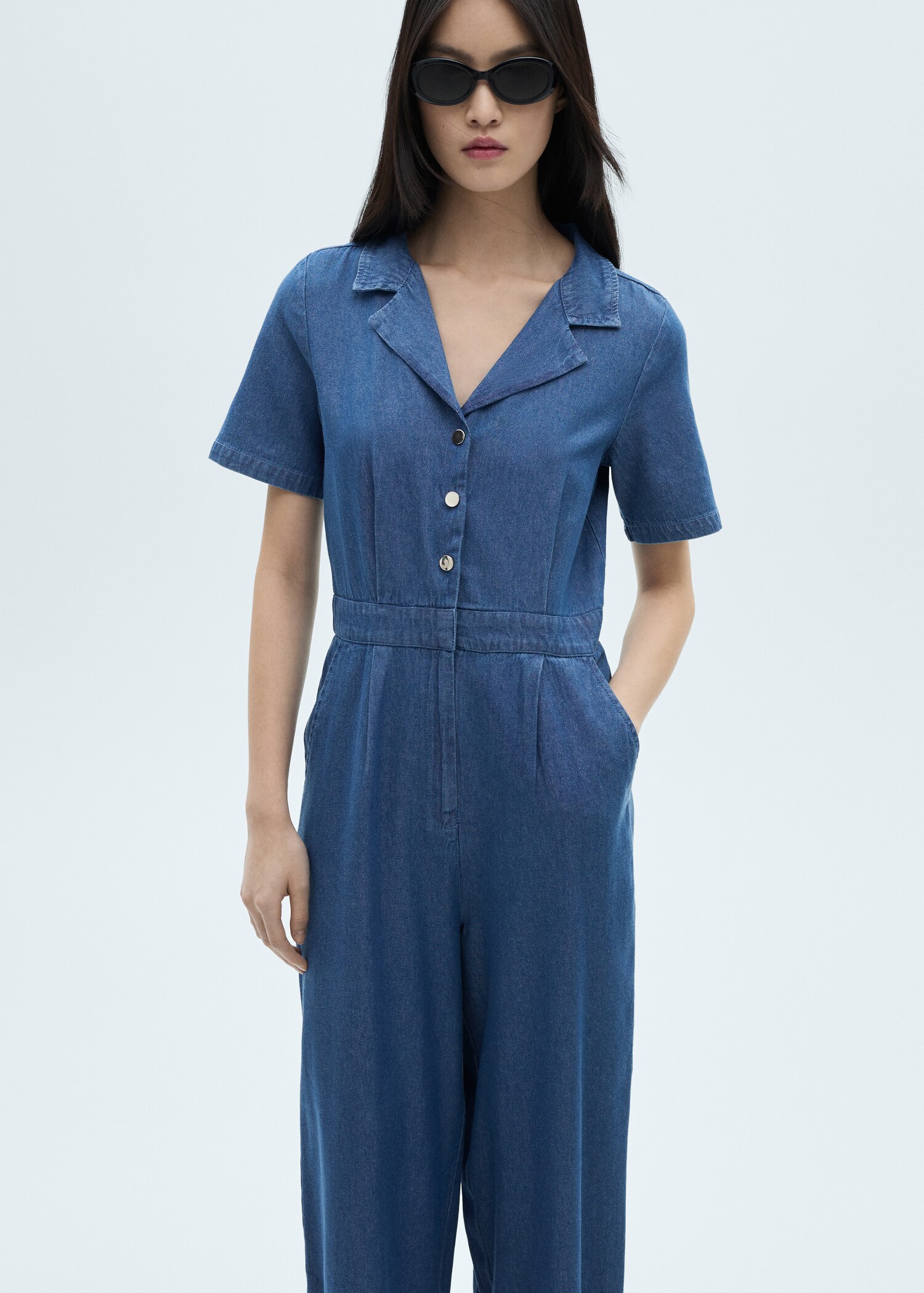Short-sleeved denim jumpsuit - Medium plane