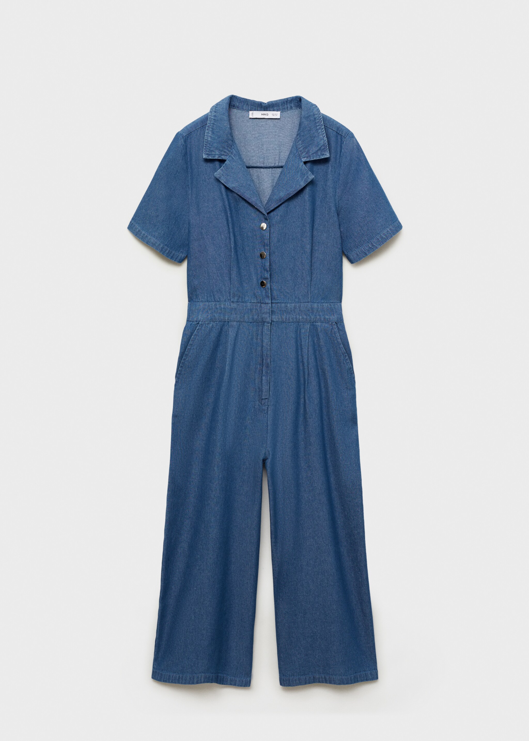 Short-sleeved denim jumpsuit - Article without model, Medium Blue. Ref: 87040589-00.
