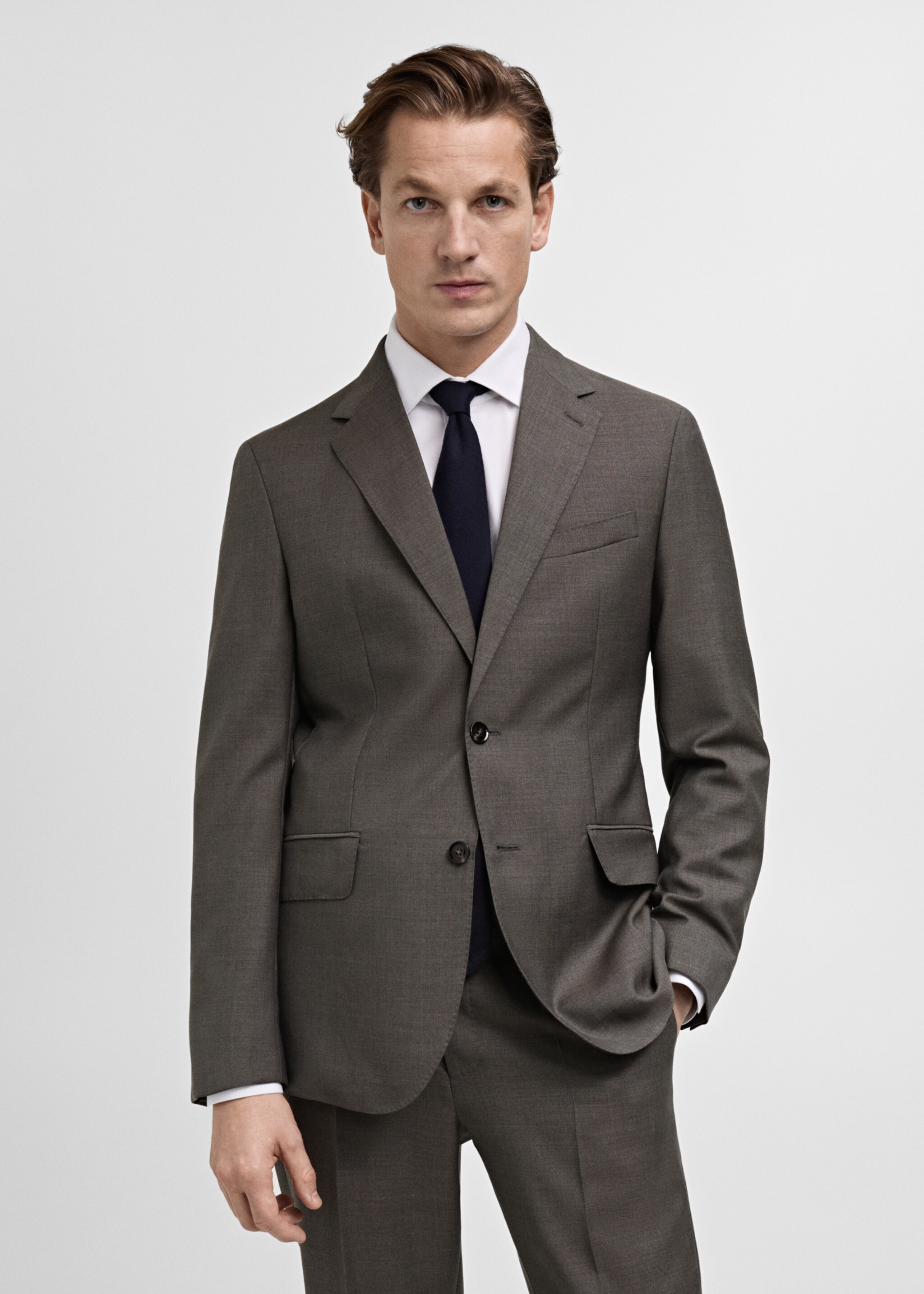 Venice 100% virgin wool suit jacket - Medium plane, Grey. Ref: 87040592-00.