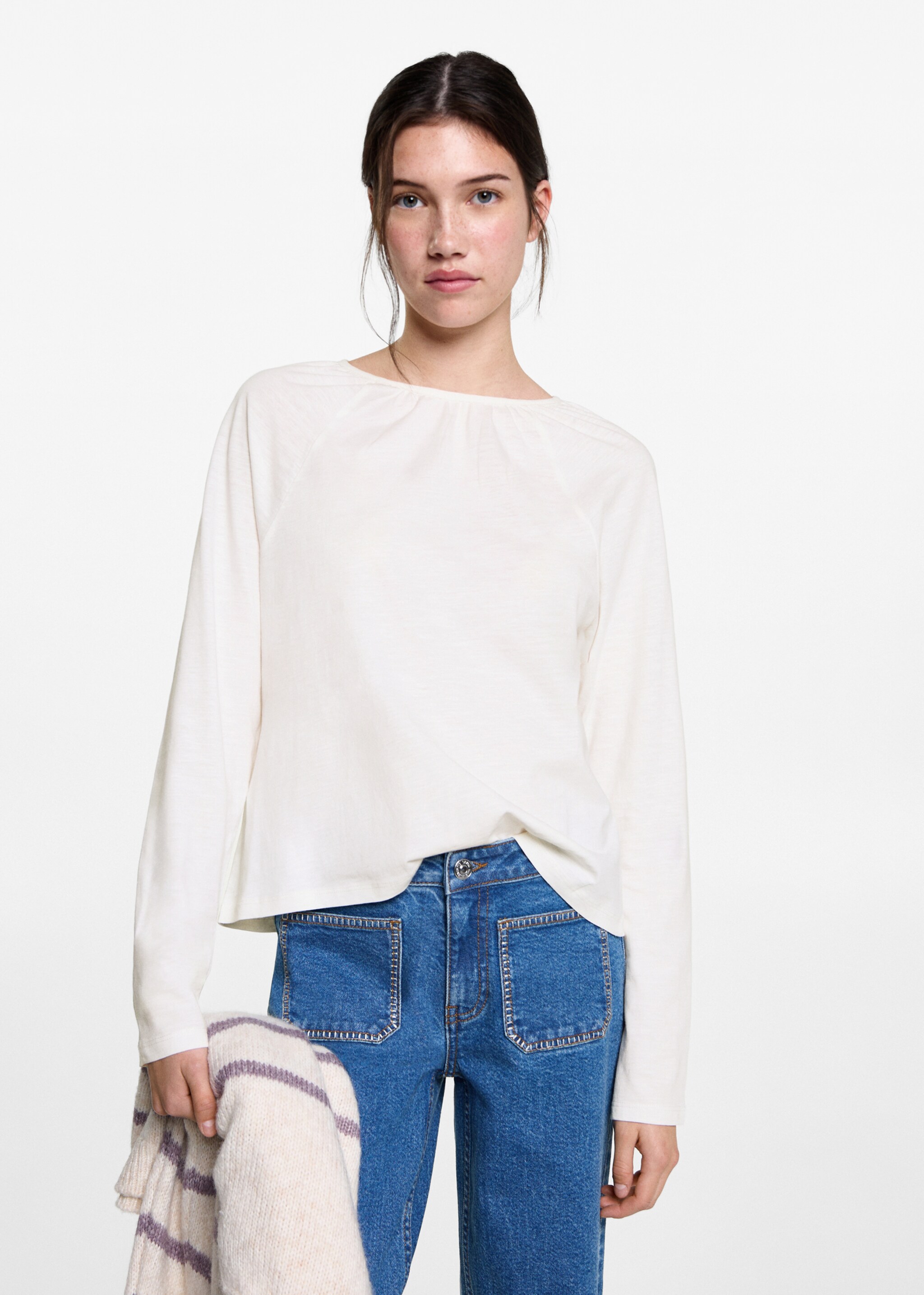 Gathered neck T-shirt - Medium plane, Off White. Ref: 87040593-00.