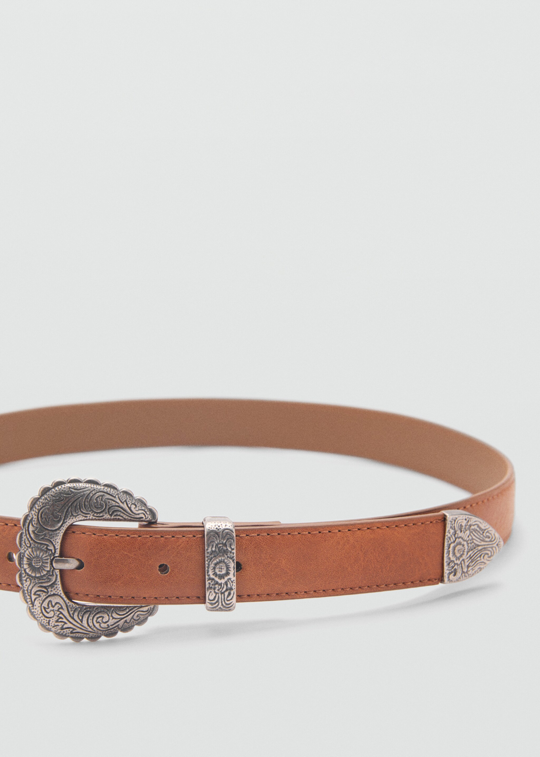 Embossed buckle belt - Details of the article 1, Brown. Ref: 87040594-00.