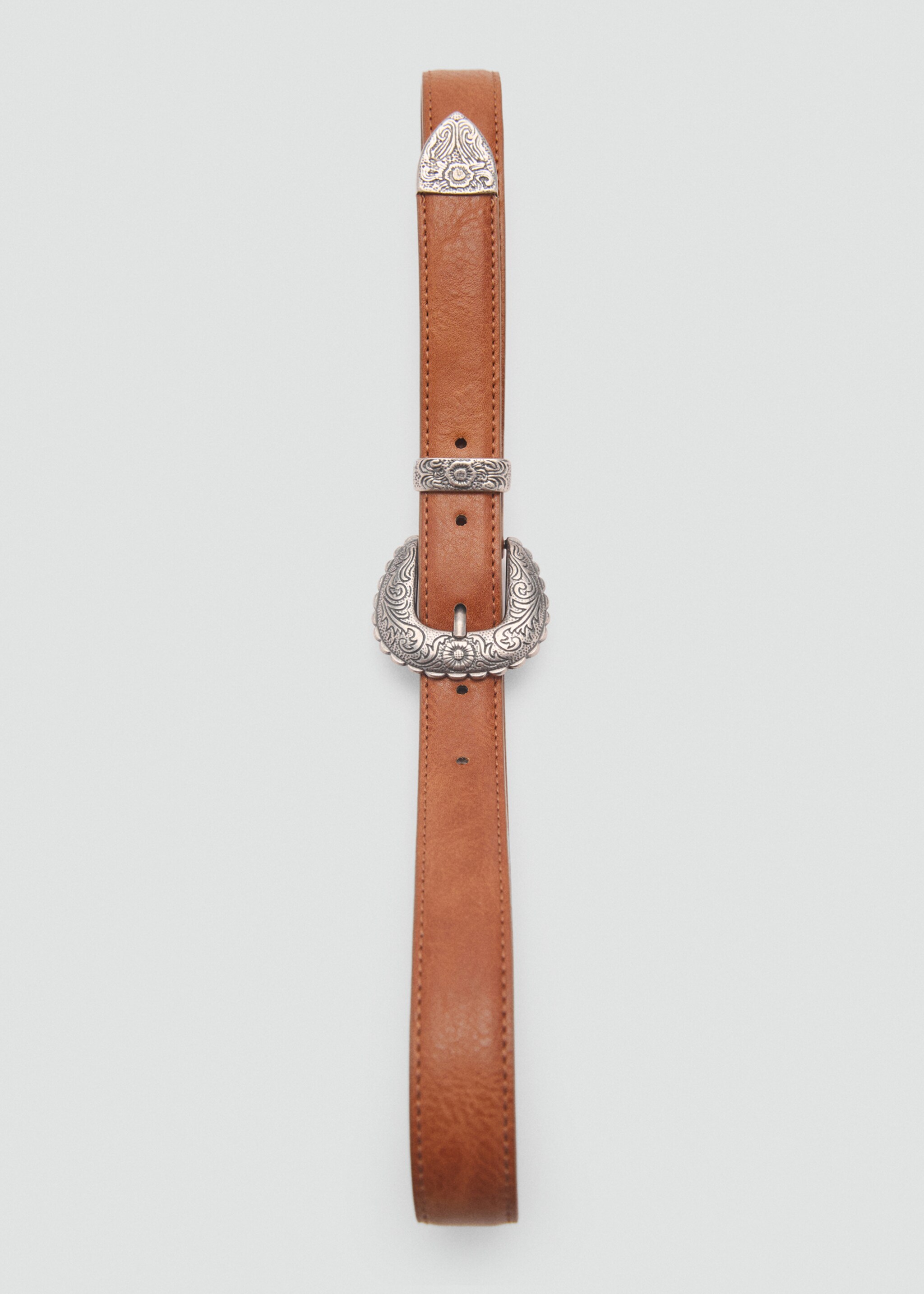Embossed buckle belt - Details of the article 2, Brown. Ref: 87040594-00.