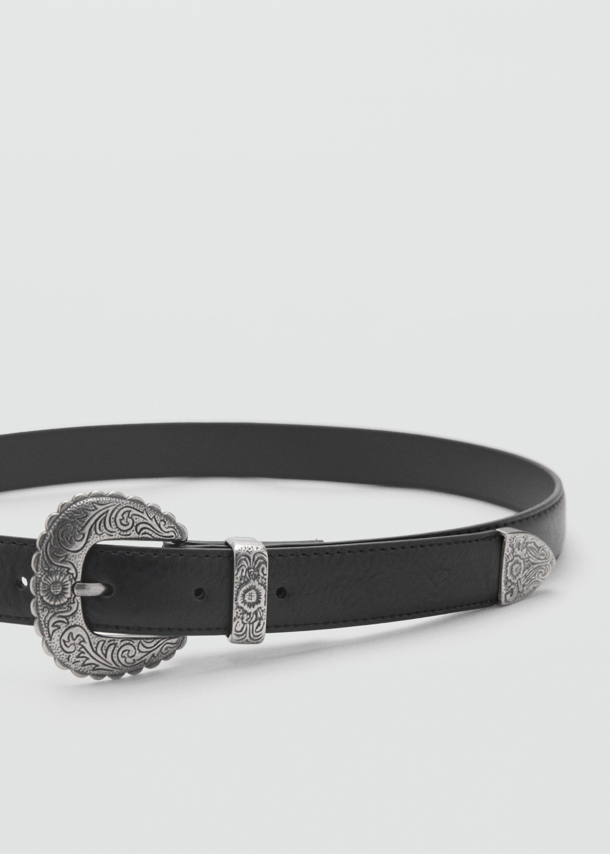 Embossed buckle belt - Details of the article 1, Black. Ref: 87040594-00.