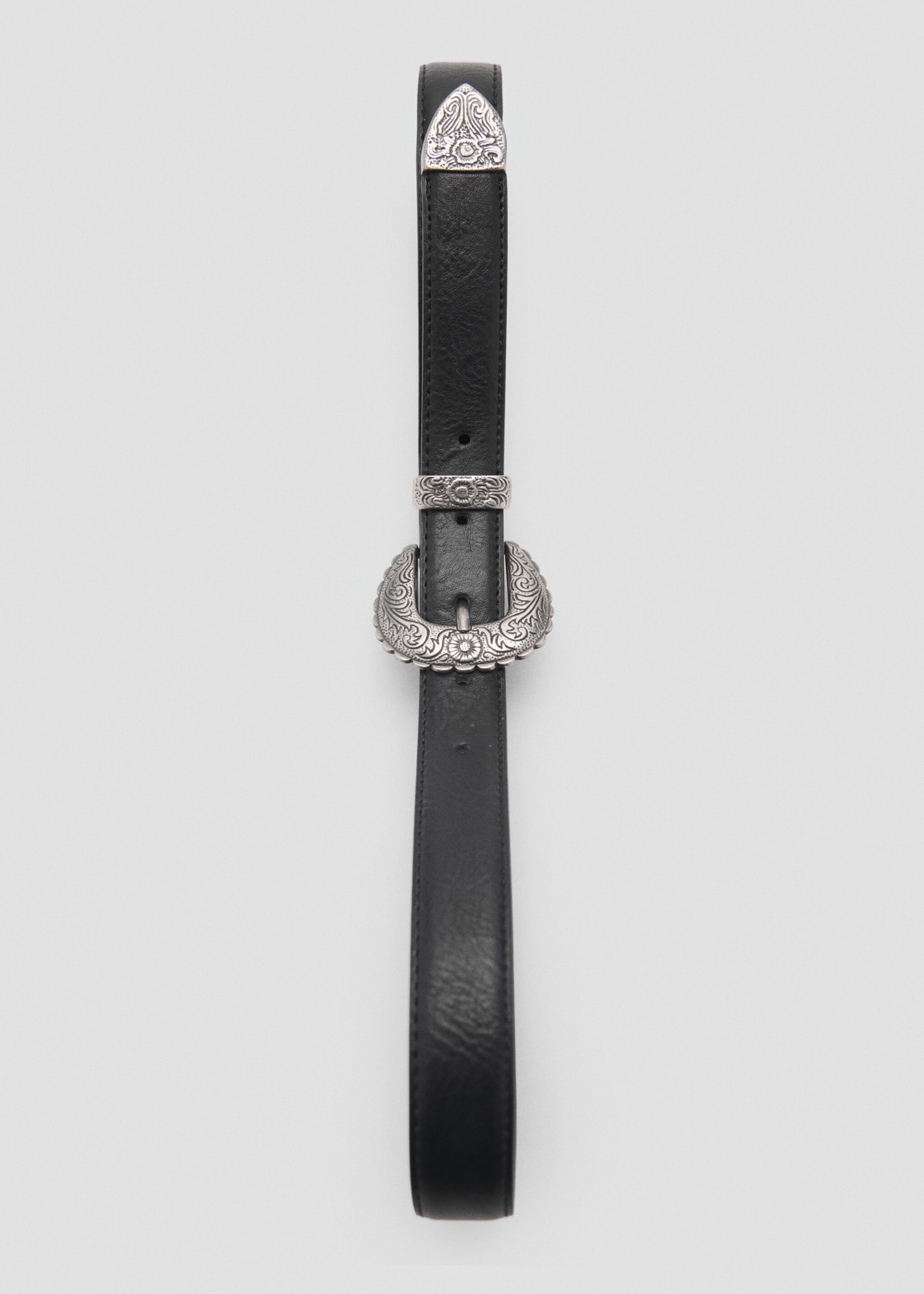 Embossed buckle belt - Details of the article 2, Black. Ref: 87040594-00.