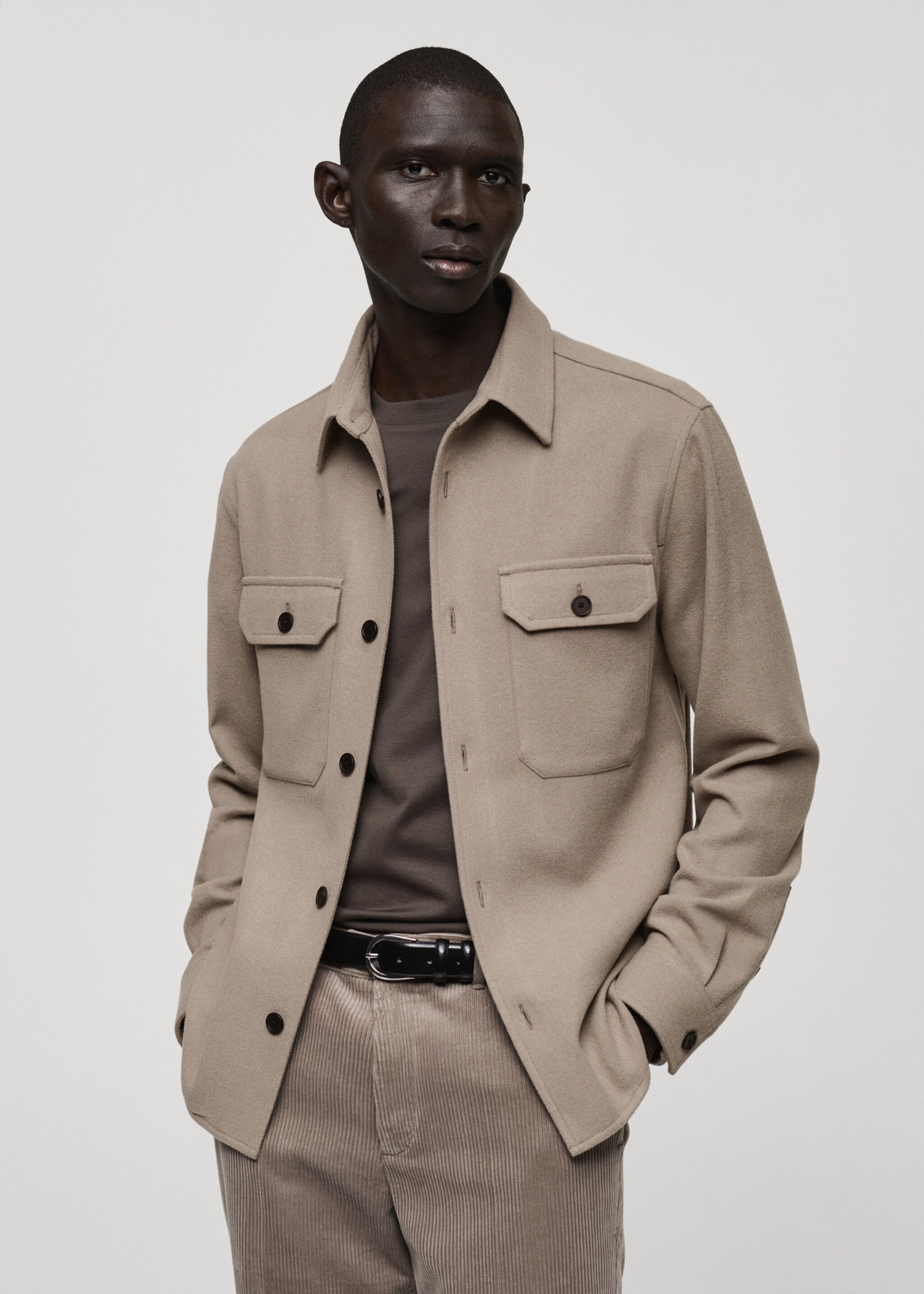 Wool-blend flannel overshirt - Medium plane, Grey. Ref: 87040597-00.