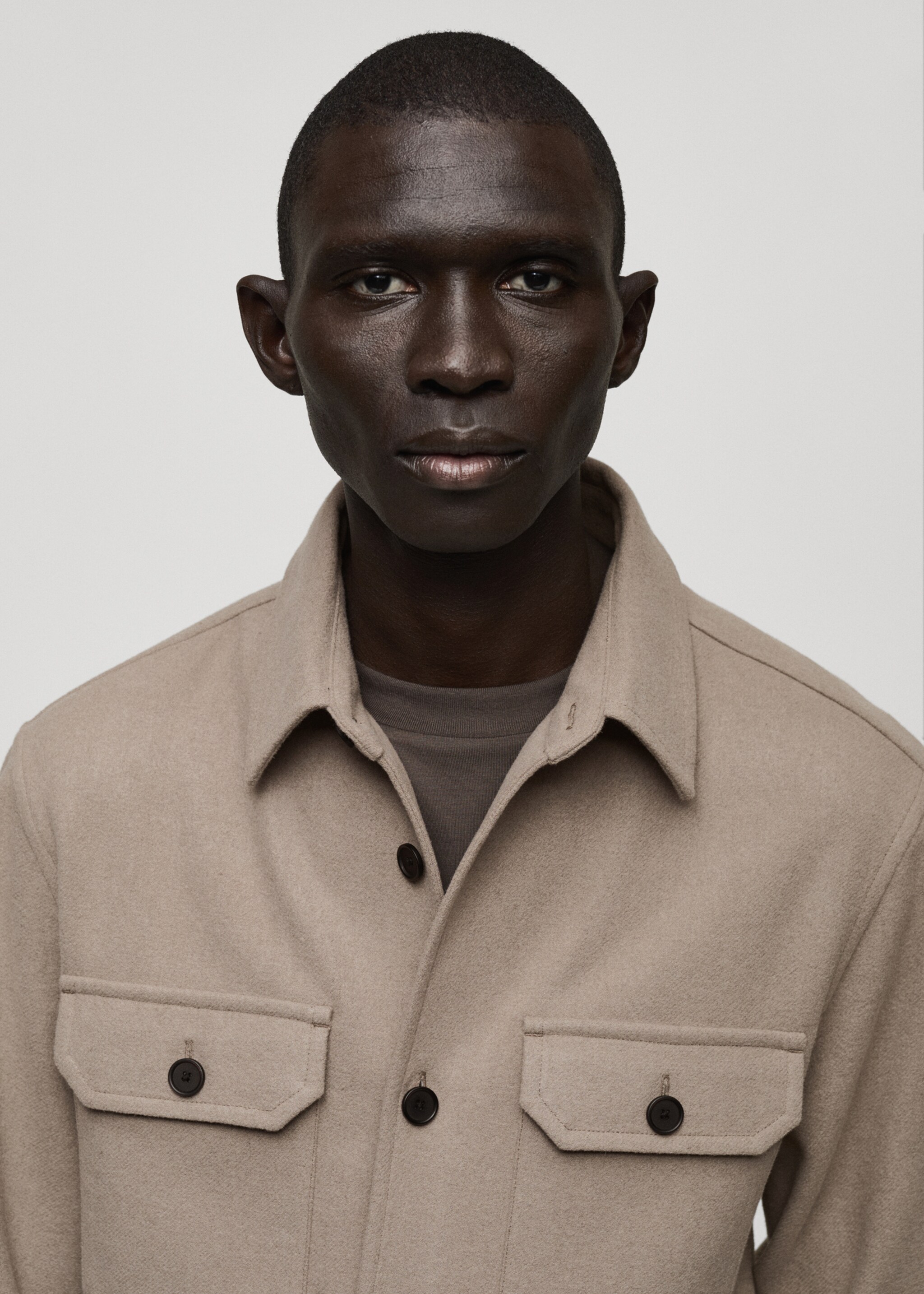 Wool-blend flannel overshirt - Details of the article 1, Grey. Ref: 87040597-00.