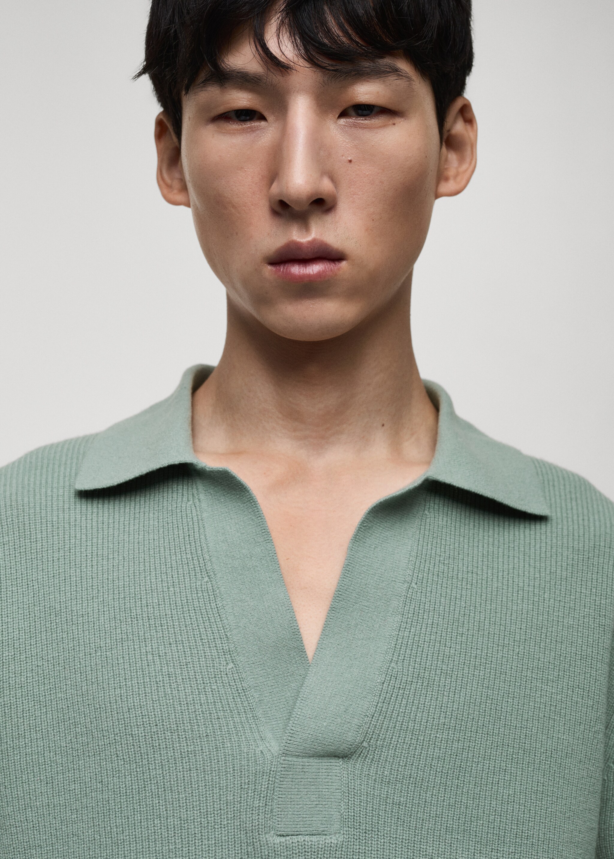 Knitted wool blend polo sweater - Details of the article 1, Aqua Green. Ref: 87040600-00.
