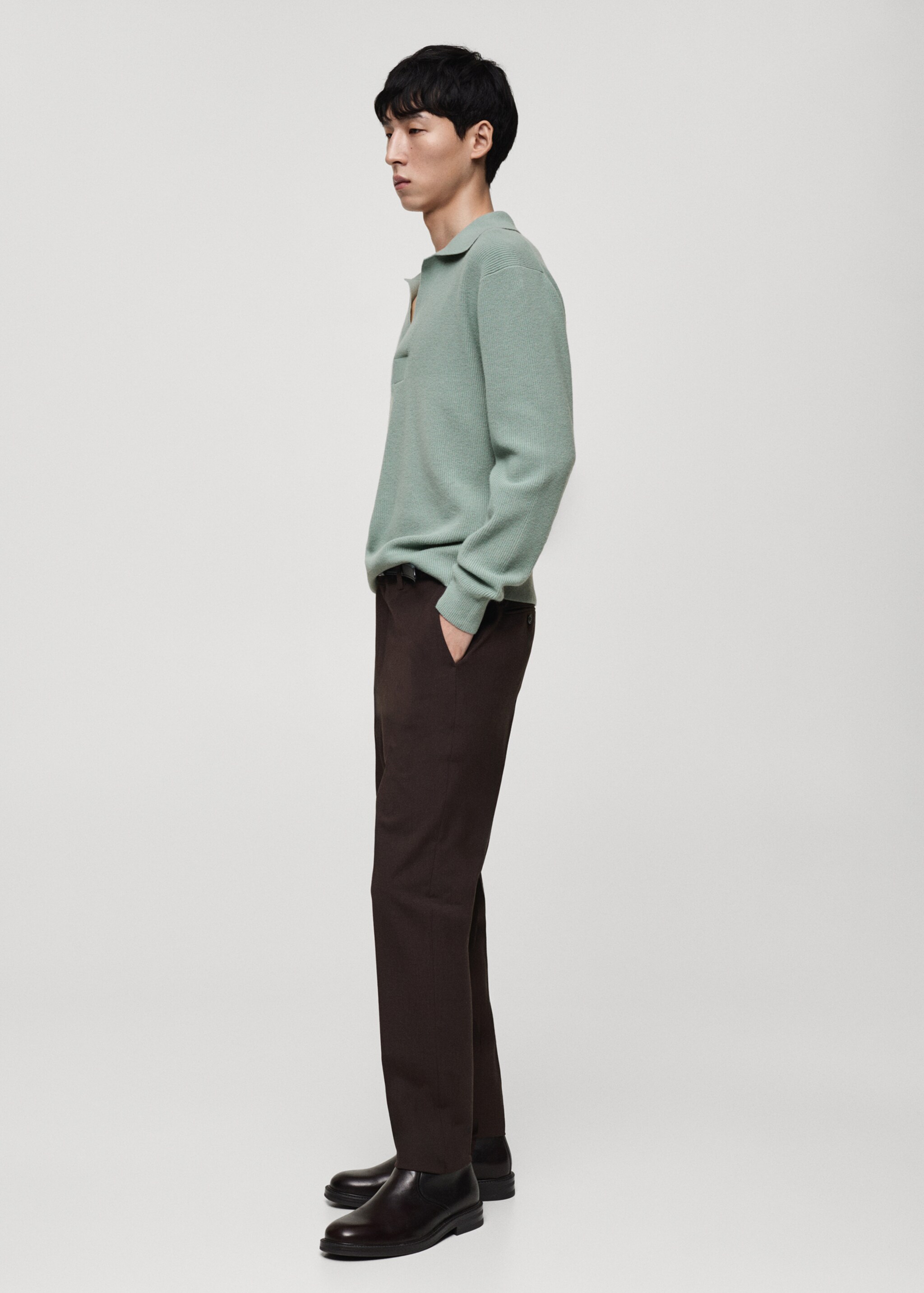 Knitted wool blend polo sweater - Details of the article 2, Aqua Green. Ref: 87040600-00.