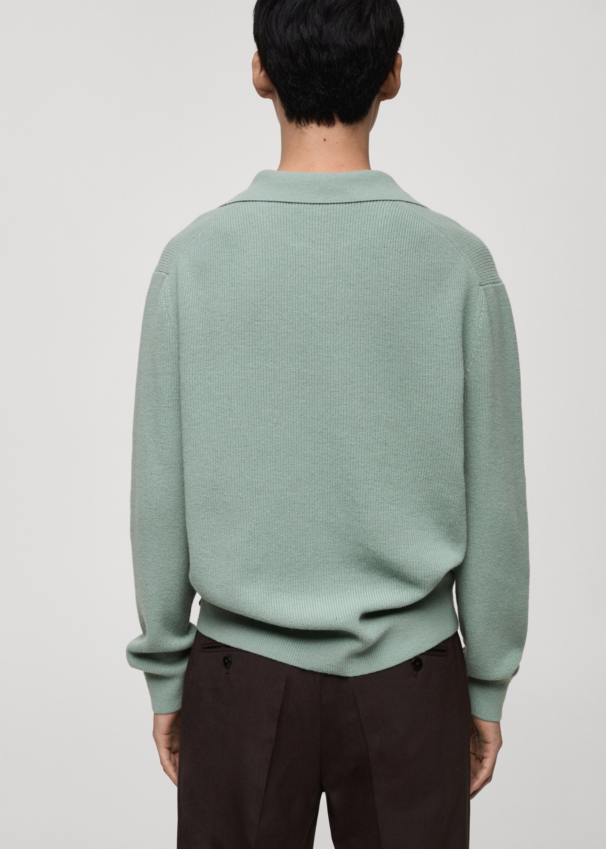 Knitted wool blend polo sweater - Reverse of the article, Aqua Green. Ref: 87040600-00.
