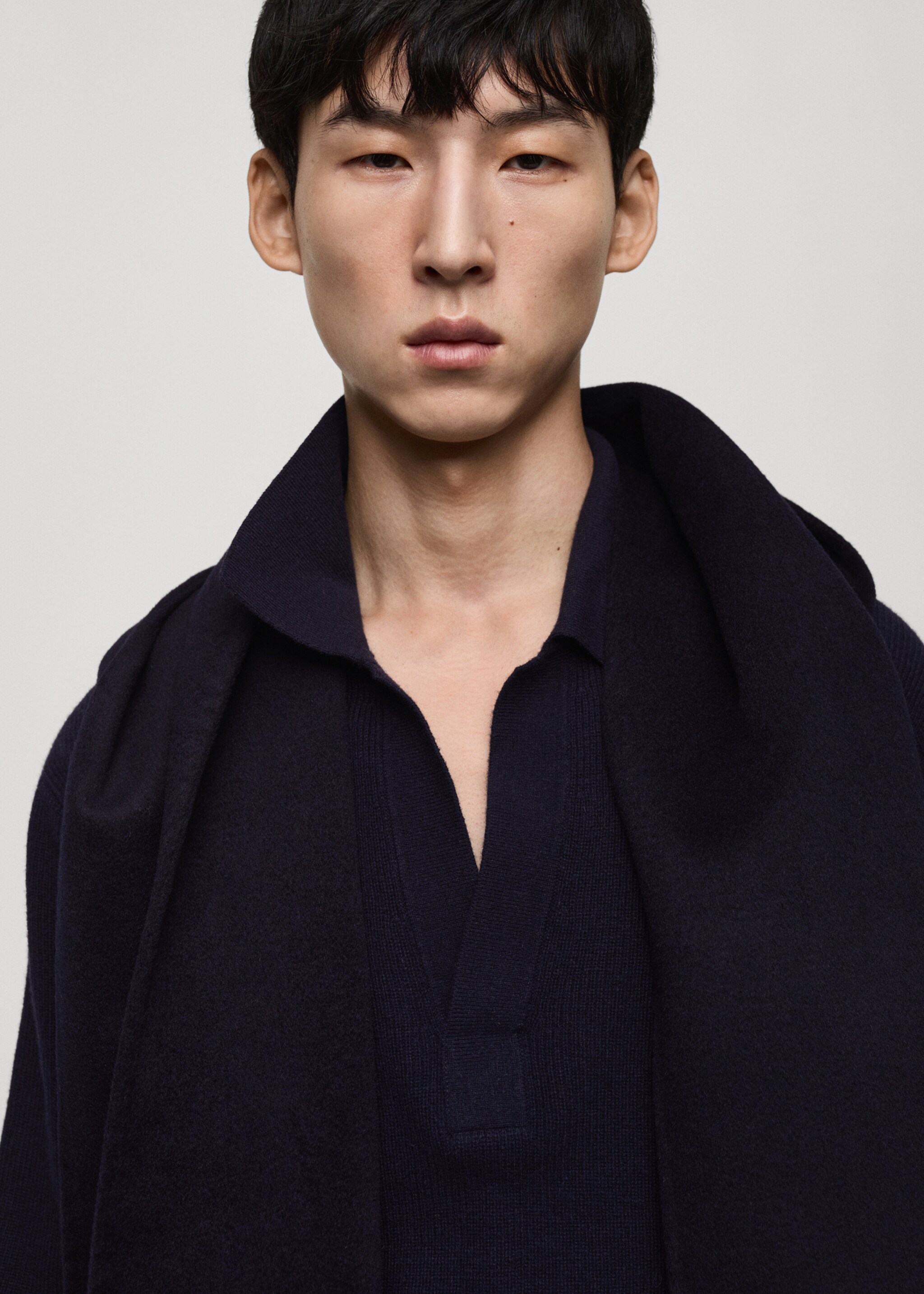 Knitted wool blend polo sweater - Details of the article 1, Dark Navy. Ref: 87040600-00.