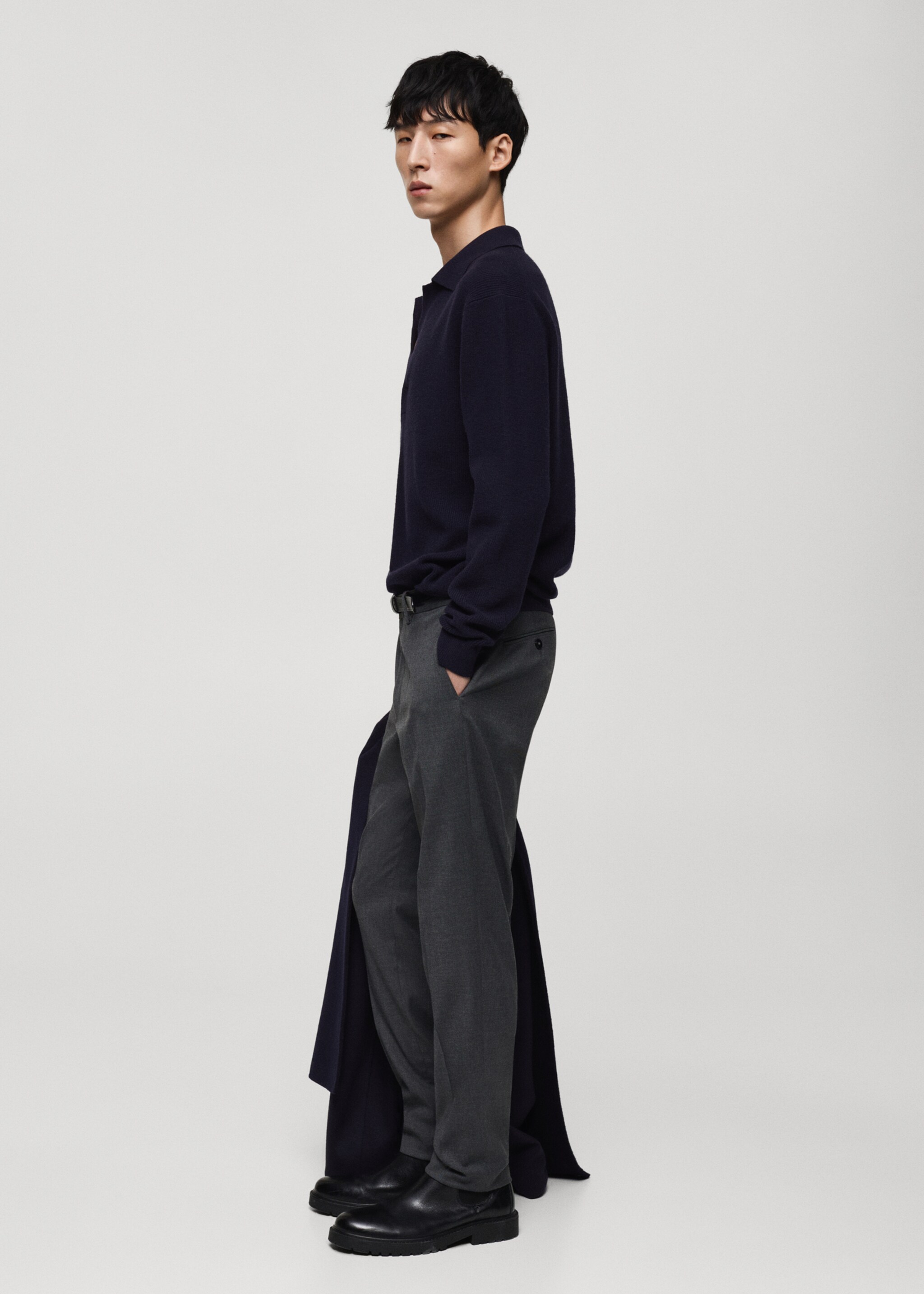 Knitted wool blend polo sweater - Details of the article 2, Dark Navy. Ref: 87040600-00.