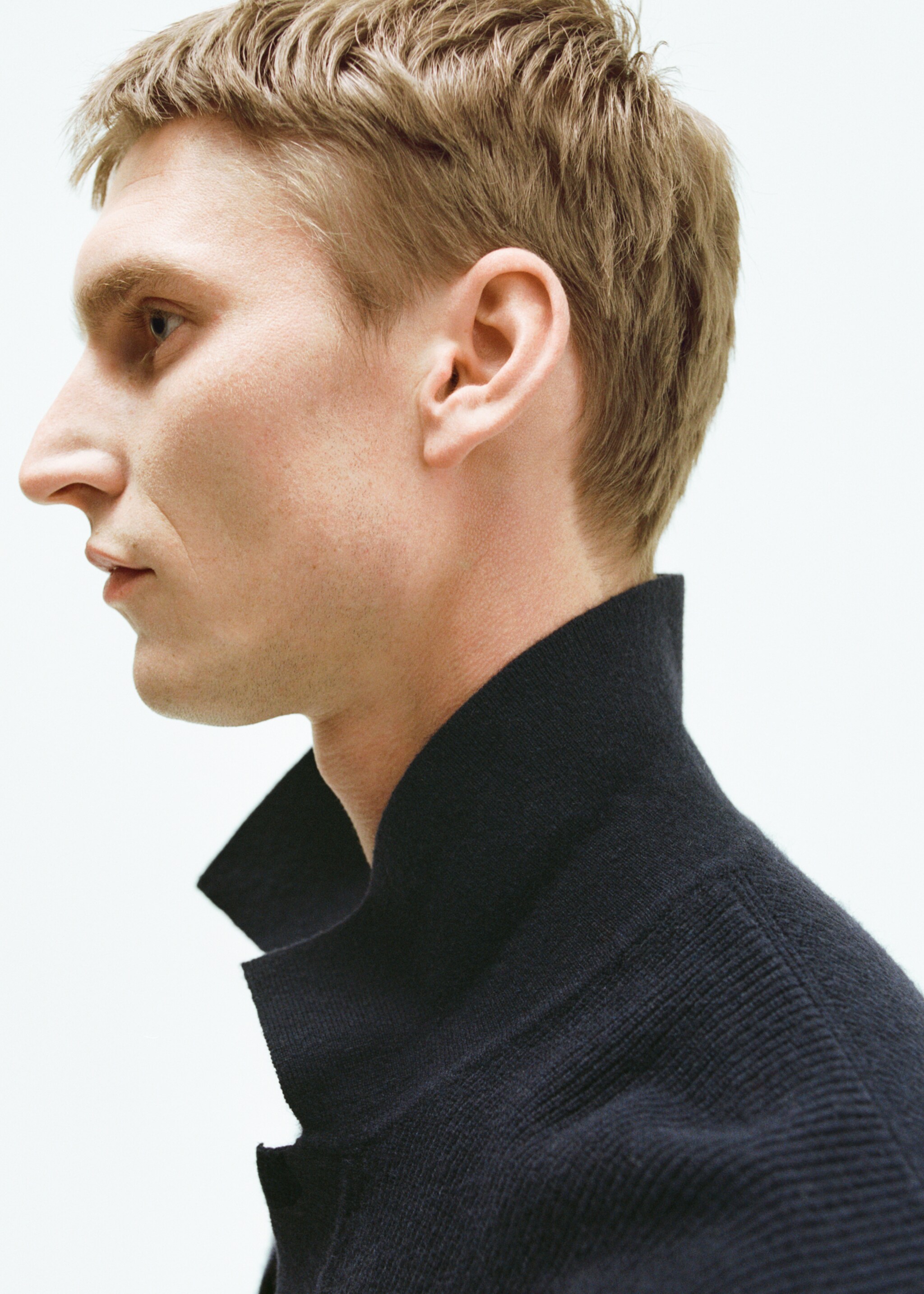 Knitted wool blend polo sweater - Details of the article 5, Dark Navy. Ref: 87040600-00.