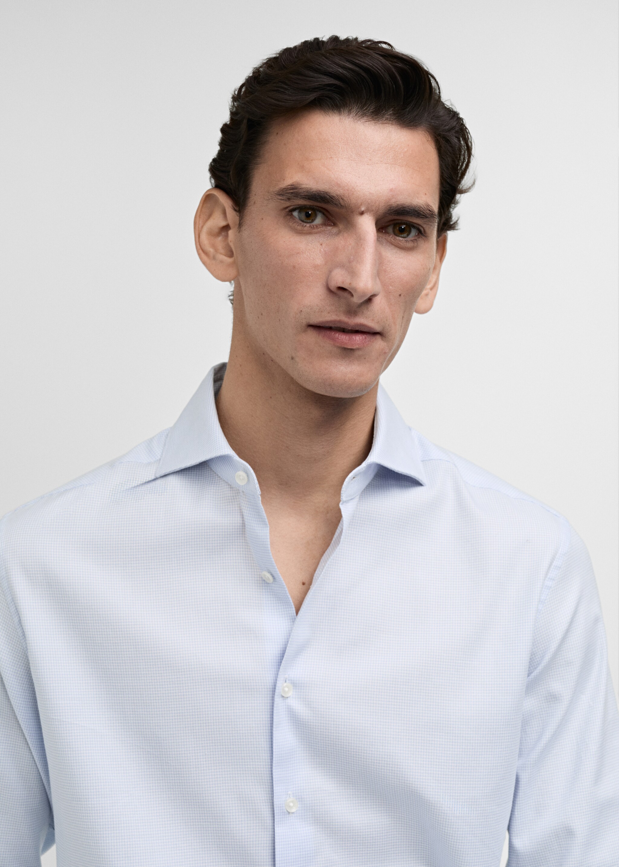 Slim-fit micro-print twill suit shirt - Details of the article 1, Sky Blue. Ref: 87040611-00.