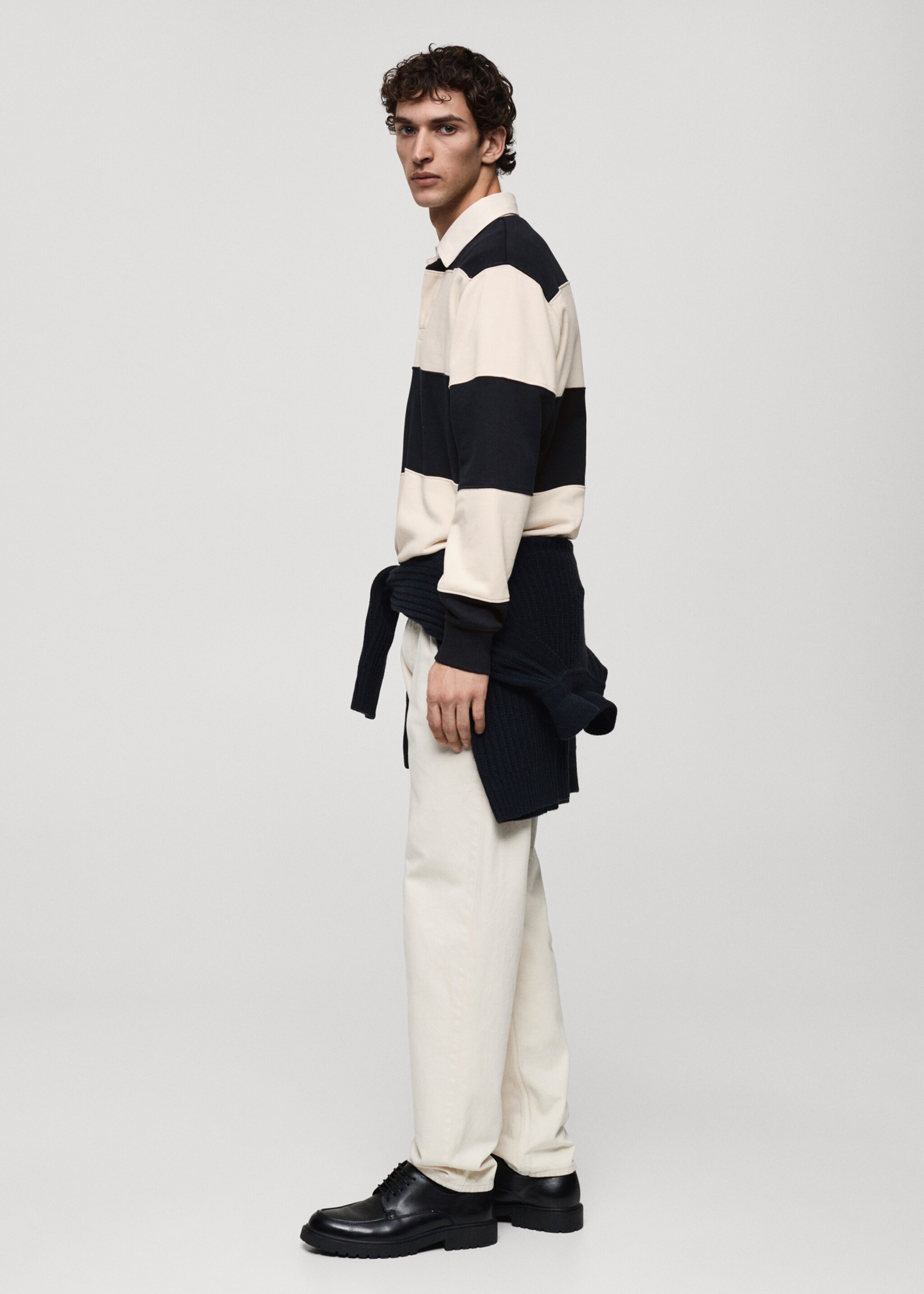 Gestreept katoenen polosweatshirt - Detail van het artikel 2, Donkermarine. Ref: 87040616-00.