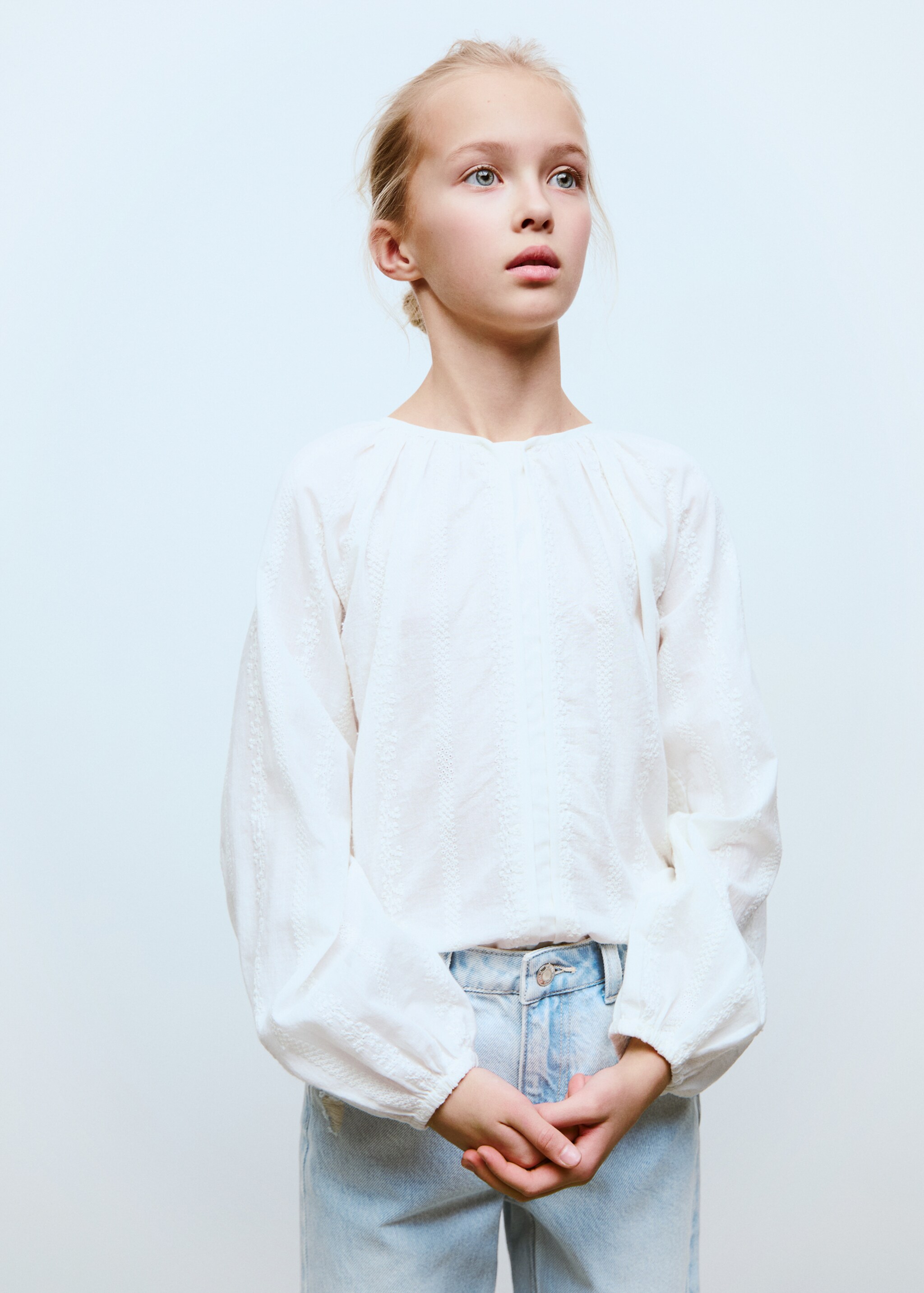 Mom fit decorative rips jeans - Medium plane, Light Blue. Ref: 87040617-00.