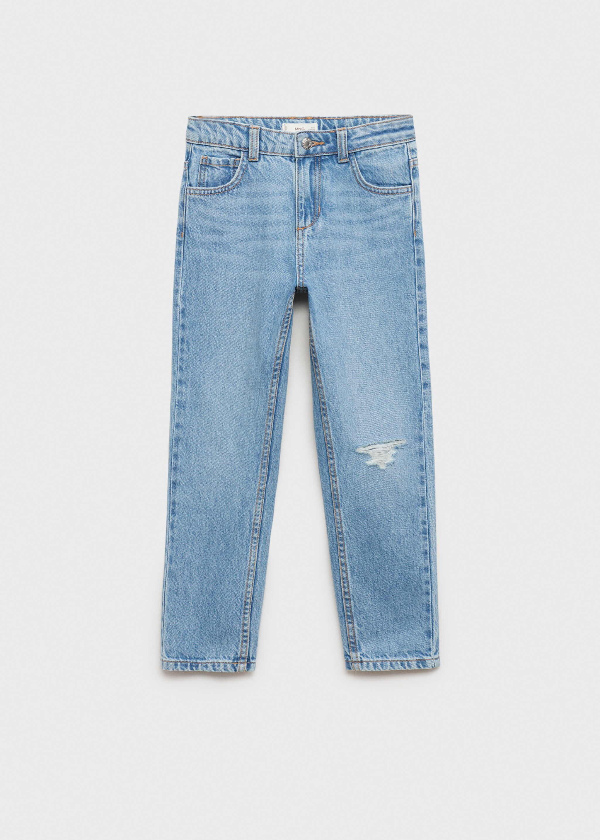 Mom Fit-Jeans mit Zierrissen - Artikel ohne Model, Mittelblau. Ref: 87040617-00.