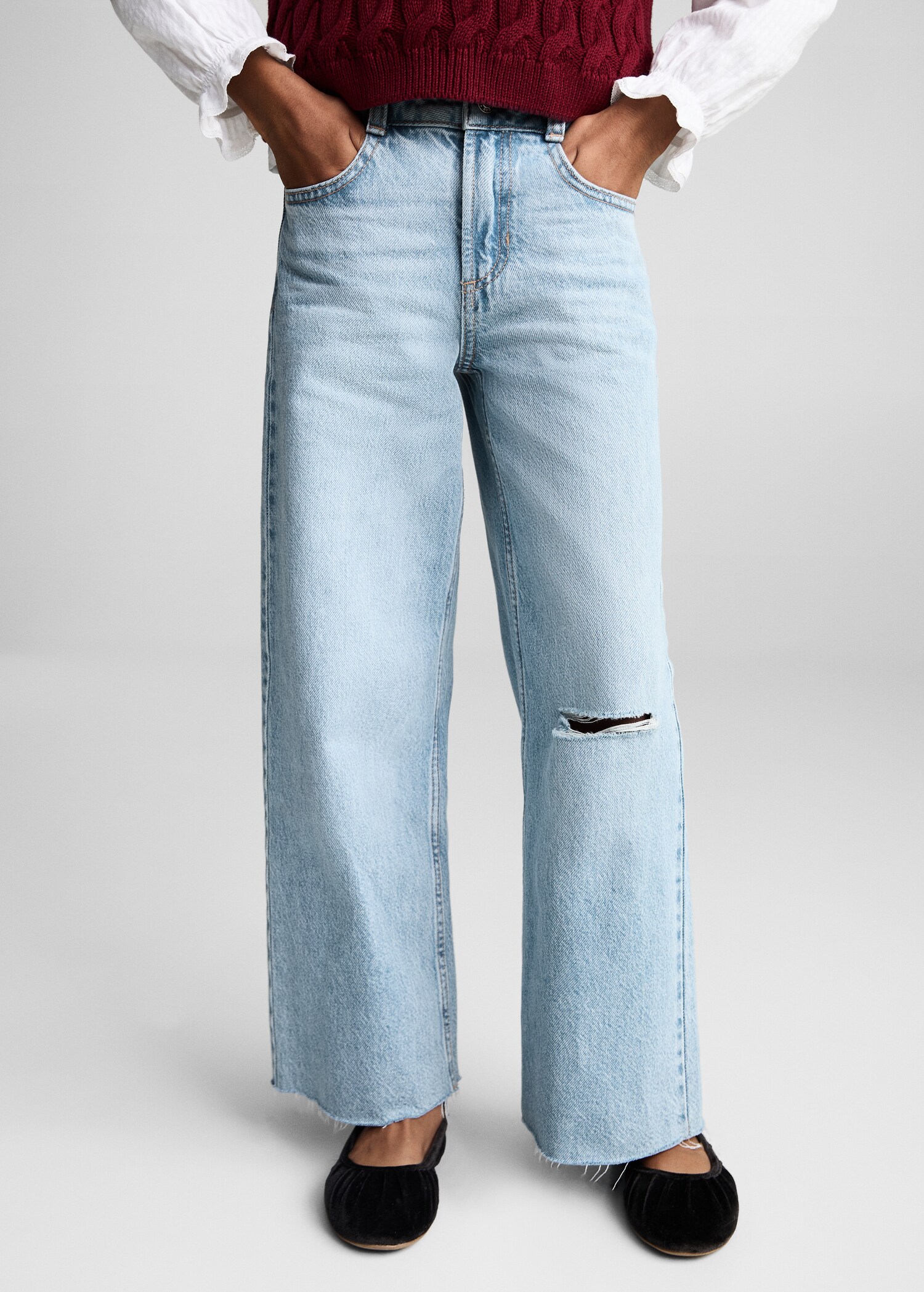 Wideleg low frayed hem jeans - Details of the article 6