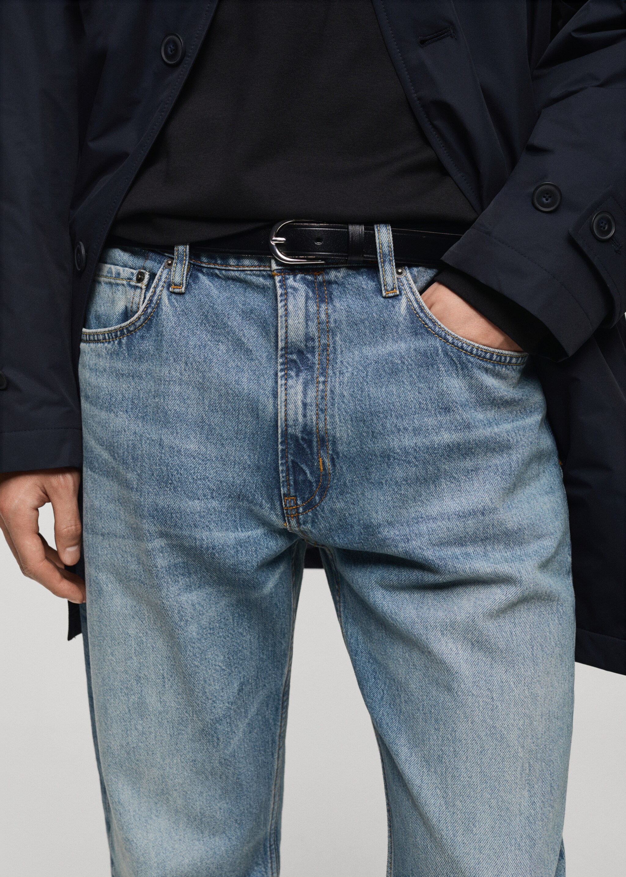 Moby straight-fit worn-effect jeans - Details of the article 1, Medium Blue. Ref: 87040619-00.