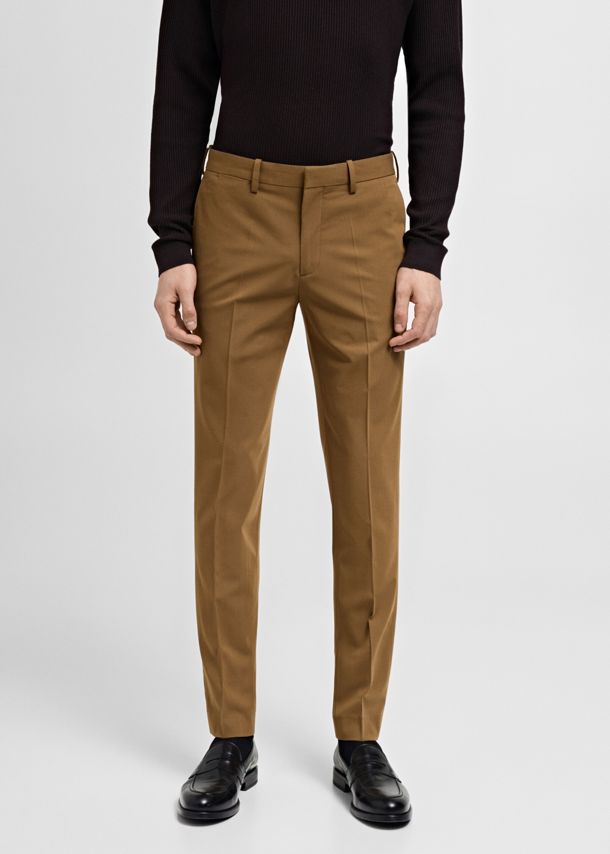 Stretch fabric super slim-fit suit trousers - Medium plane, Ochre. Ref: 87040624-00.