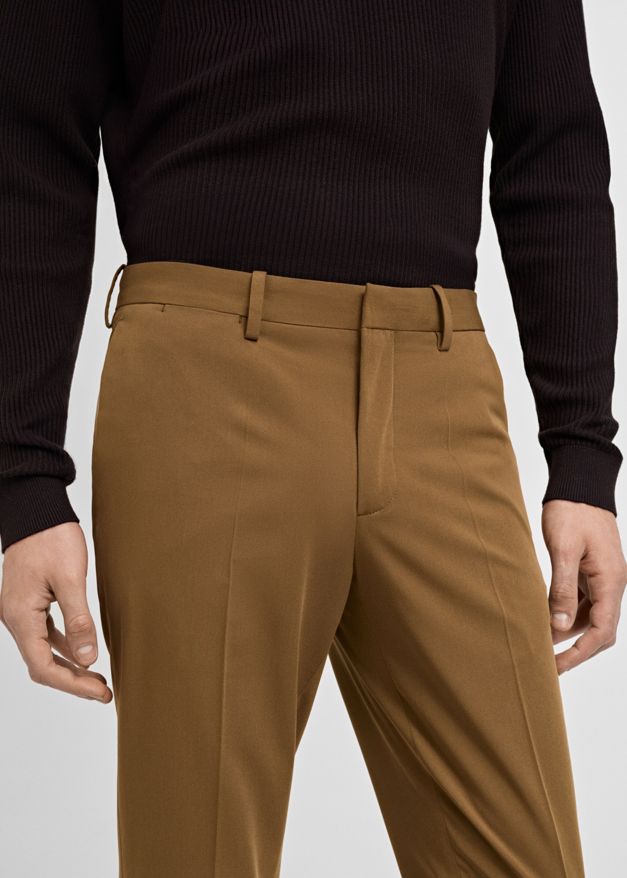 Stretch fabric super slim-fit suit trousers - Details of the article 1, Ochre. Ref: 87040624-00.