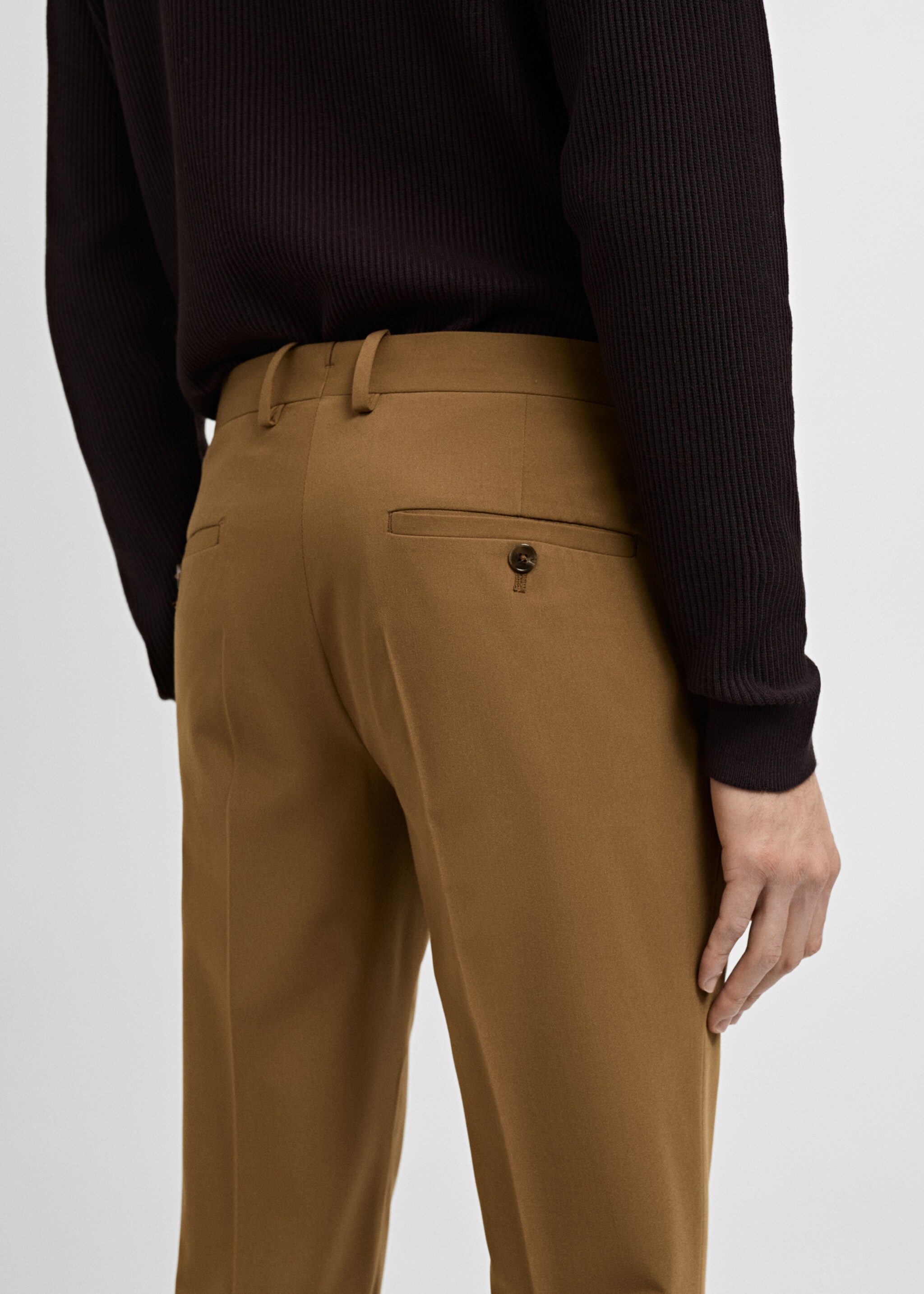 Stretch fabric super slim-fit suit trousers - Details of the article 2, Ochre. Ref: 87040624-00.