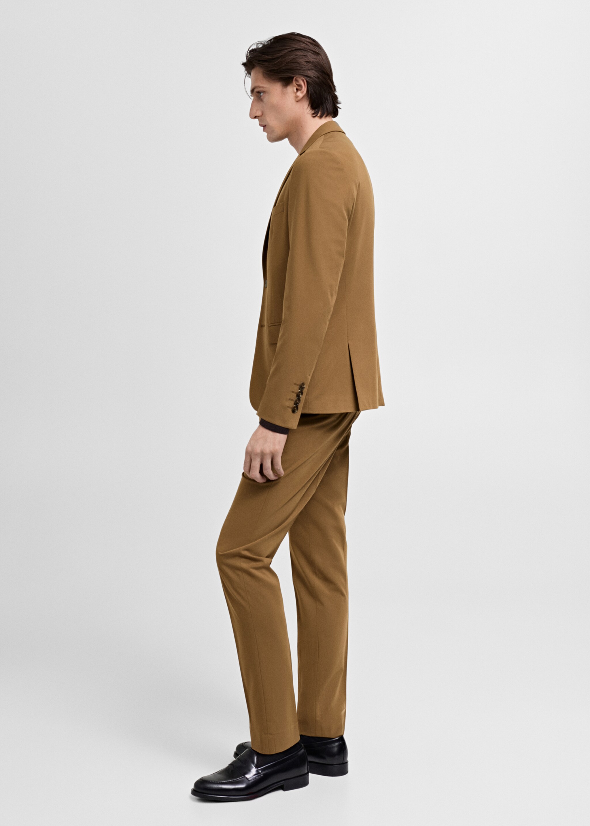 Stretch fabric super slim-fit suit trousers - Details of the article 6, Ochre. Ref: 87040624-00.