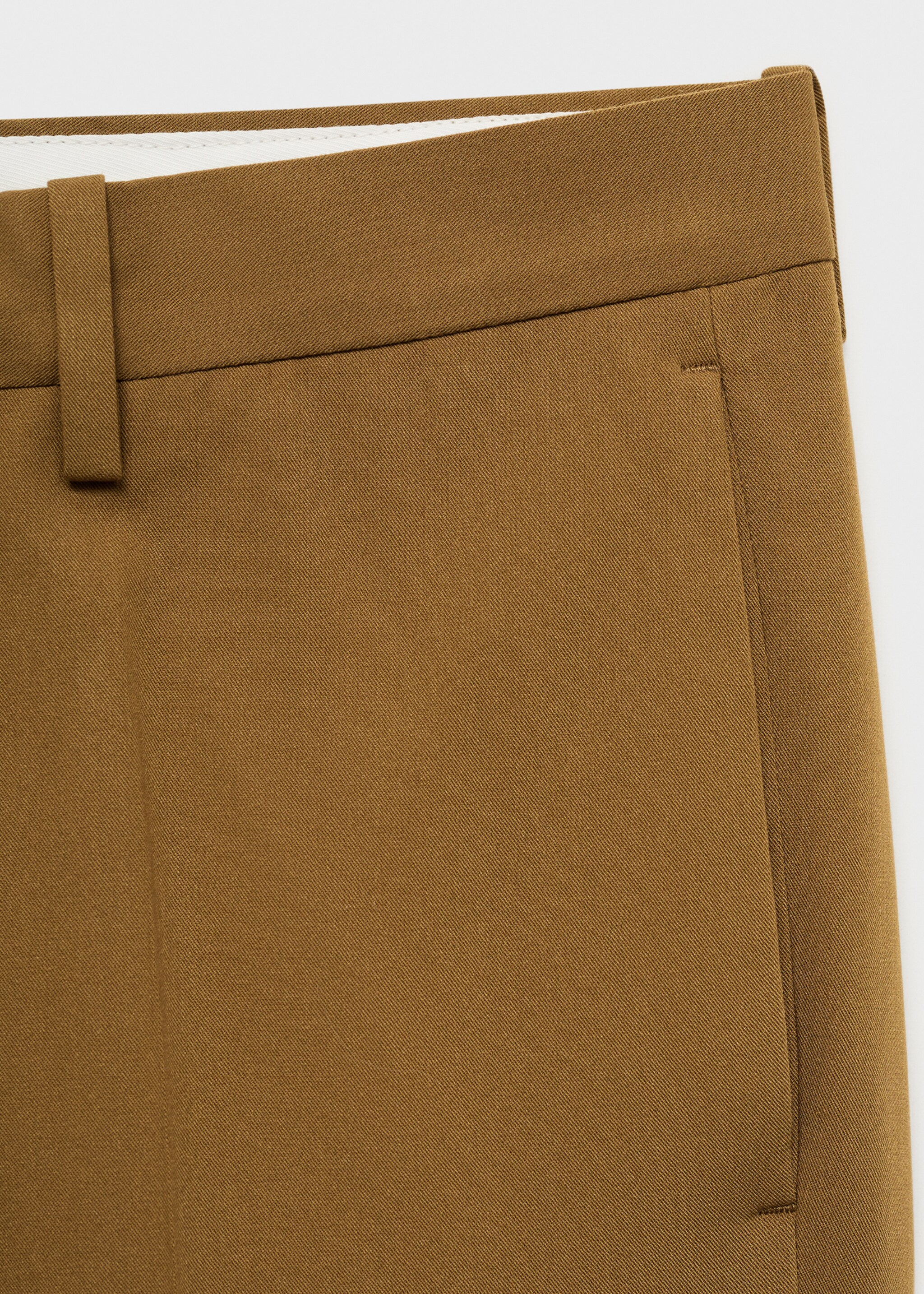 Stretch fabric super slim-fit suit trousers - Details of the article 8, Ochre. Ref: 87040624-00.