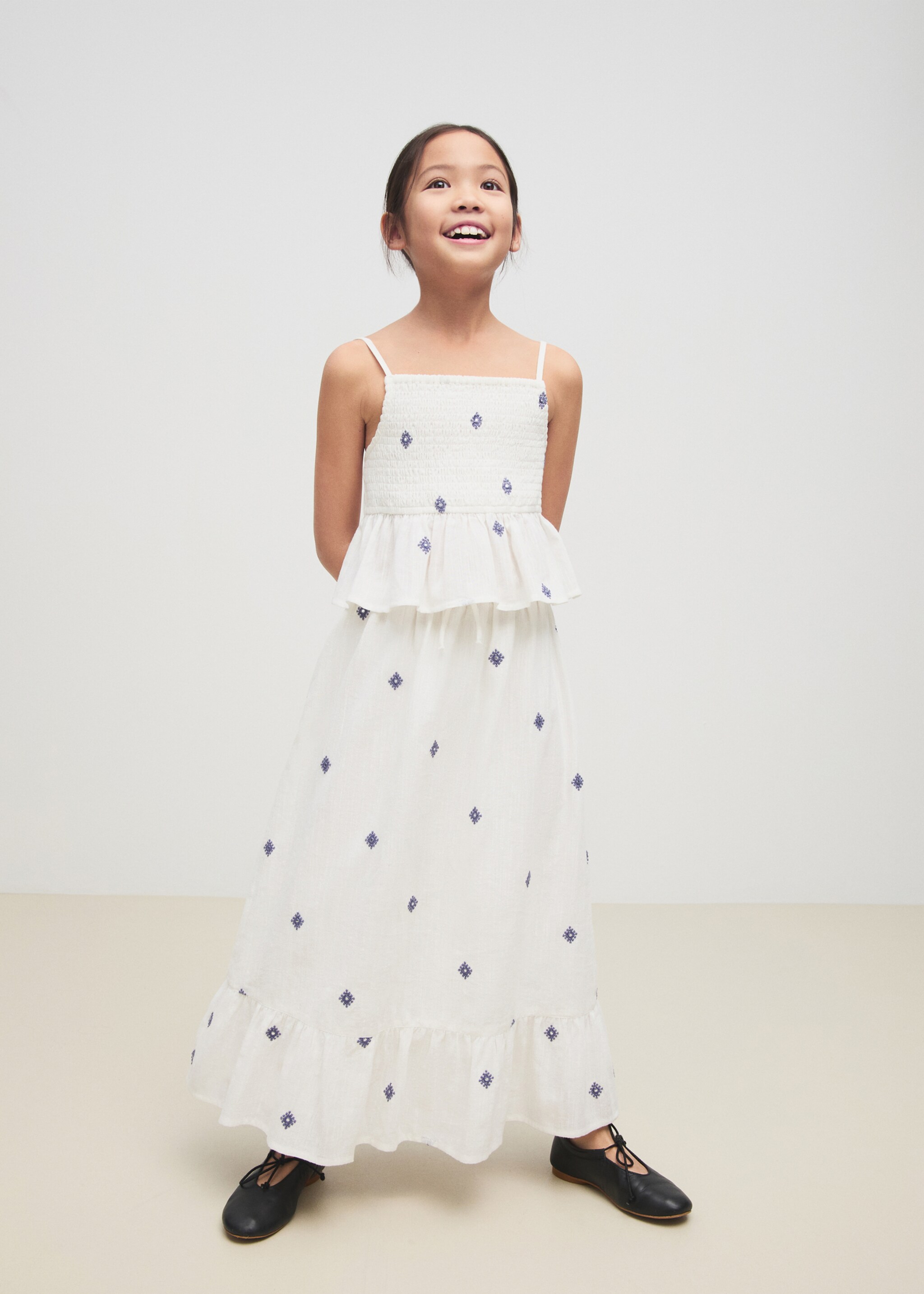 Embroidered details skirt - Details of the article 1, White. Ref: 87040625-00.