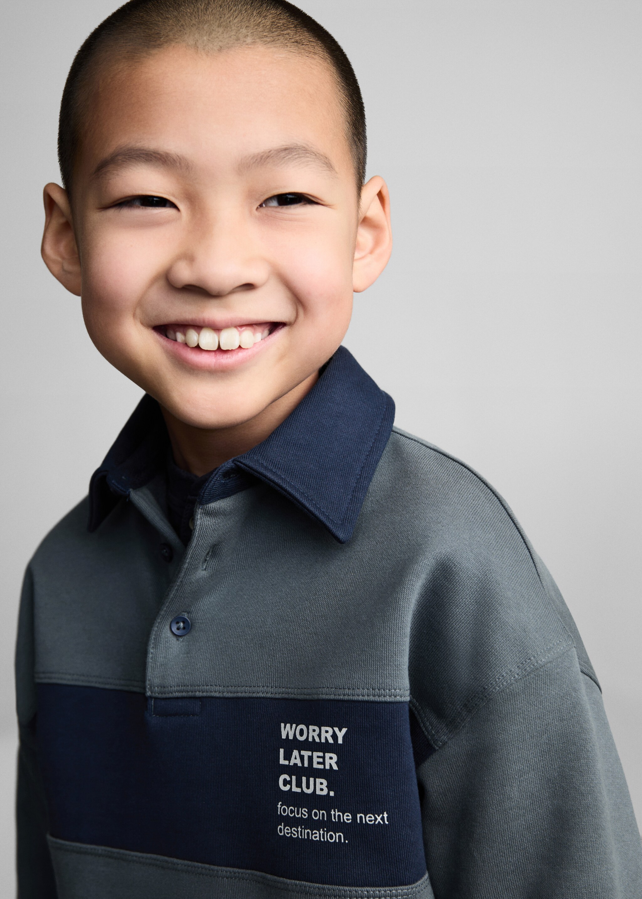 Striped polo sweatshirt - Details of the article 1, Dark Navy. Ref: 87040634-00.