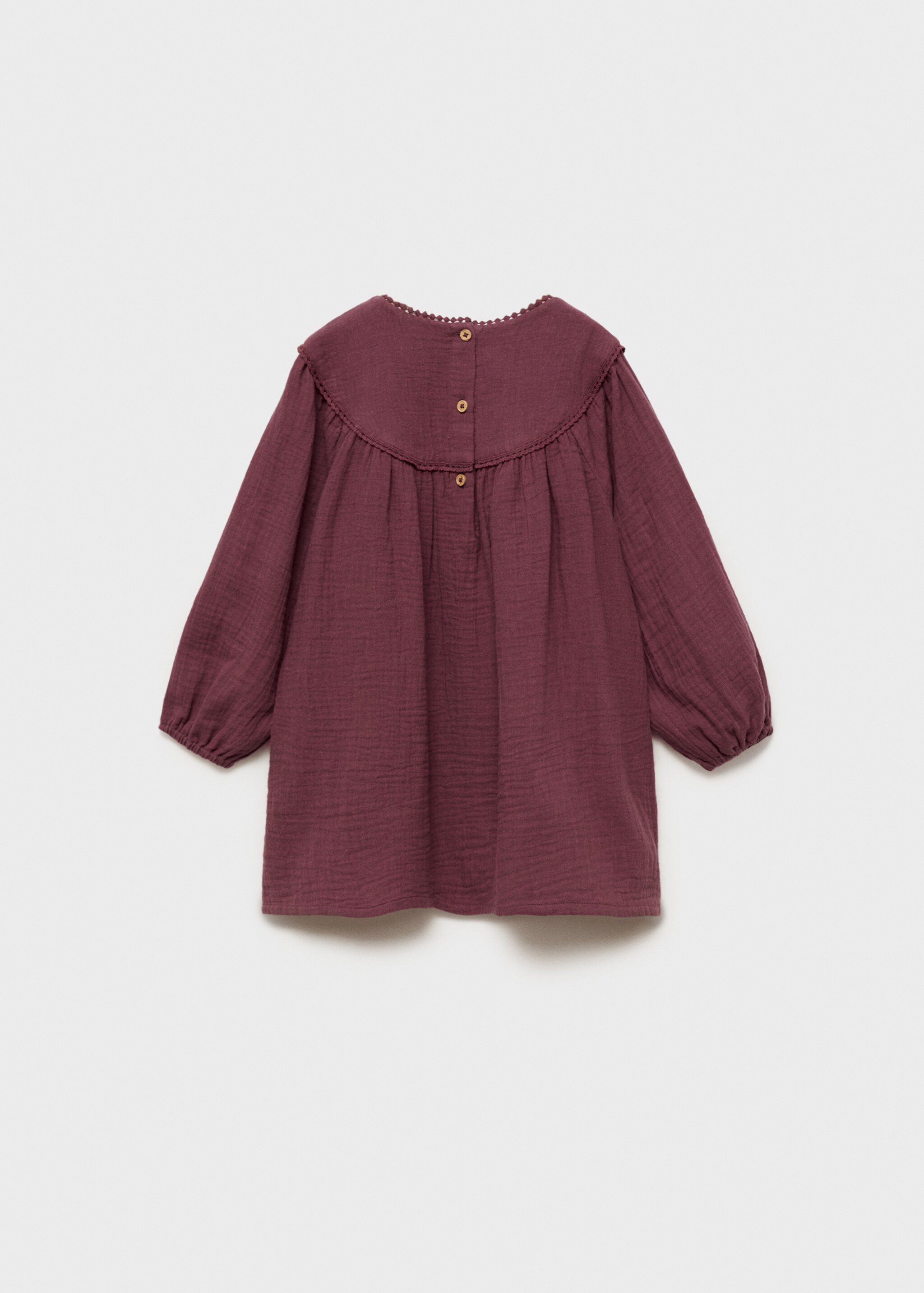 Bawełniana sukienka z haftem - Tylna strona artykułu, Wiśniowy. Ref: 87040642-00.