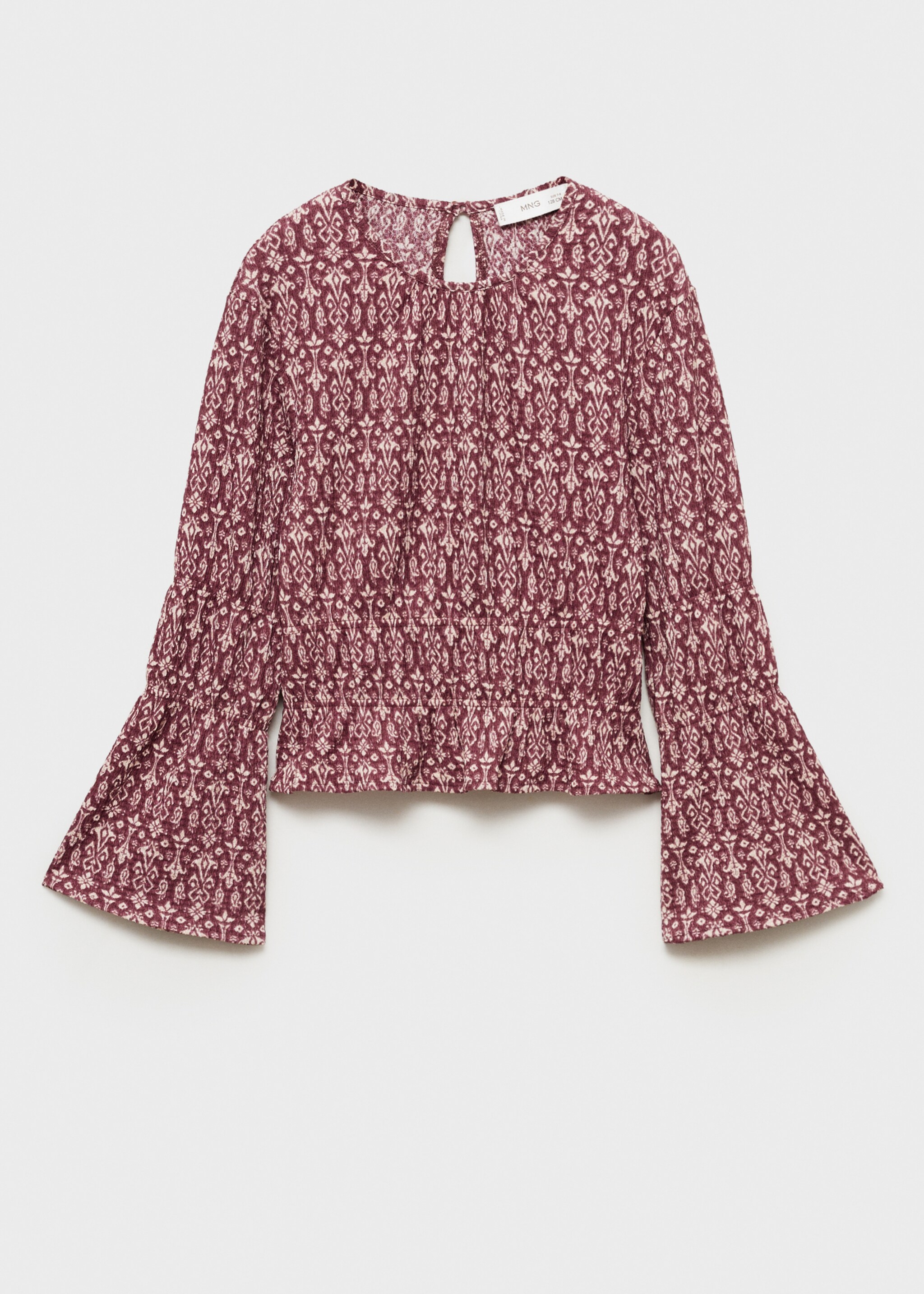 Ruched printed blouse - Article without model, Maroon. Ref: 87040646-00.