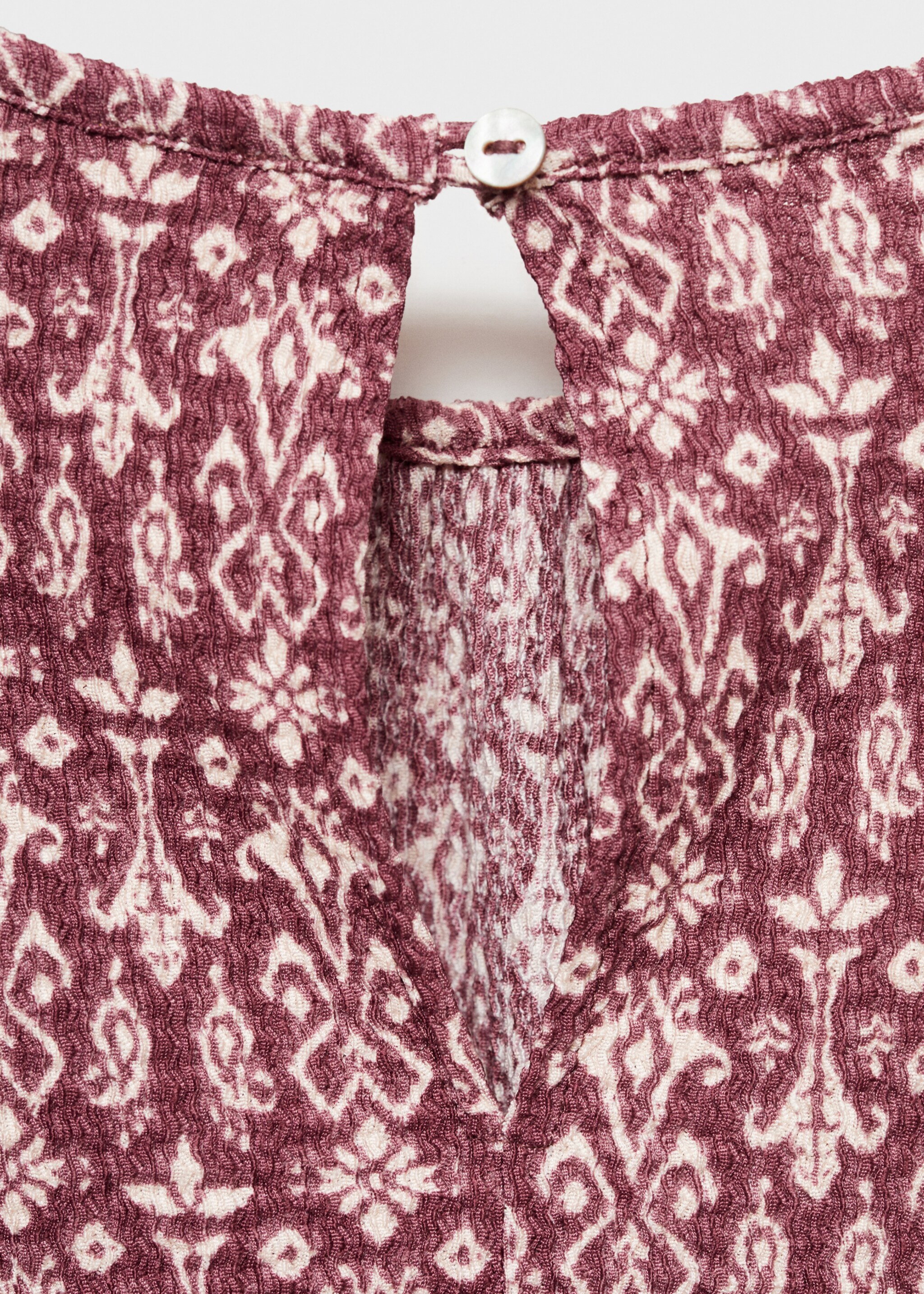 Ruched printed blouse - Details of the article 0, Maroon. Ref: 87040646-00.