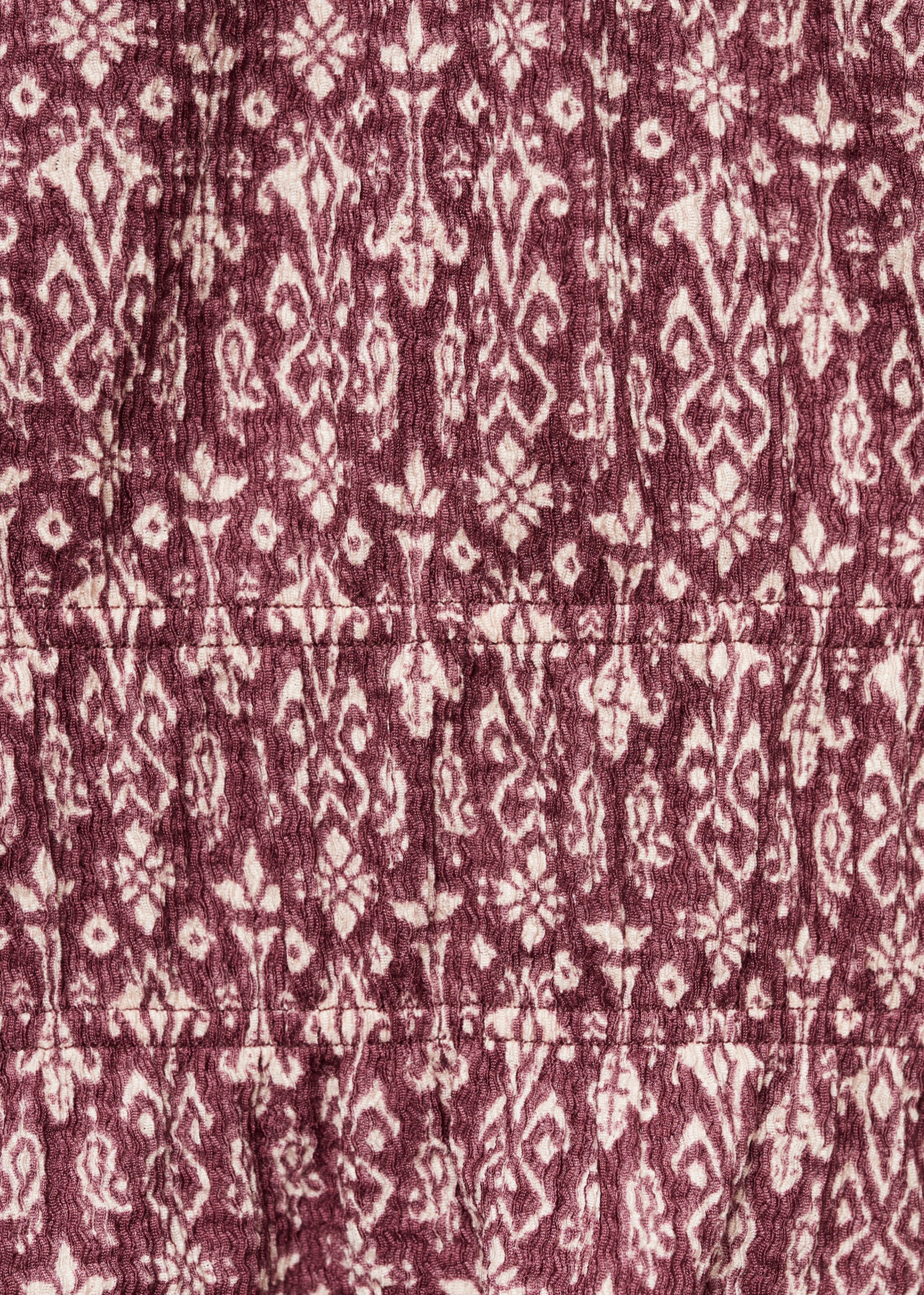 Ruched printed blouse - Details of the article 8, Maroon. Ref: 87040646-00.