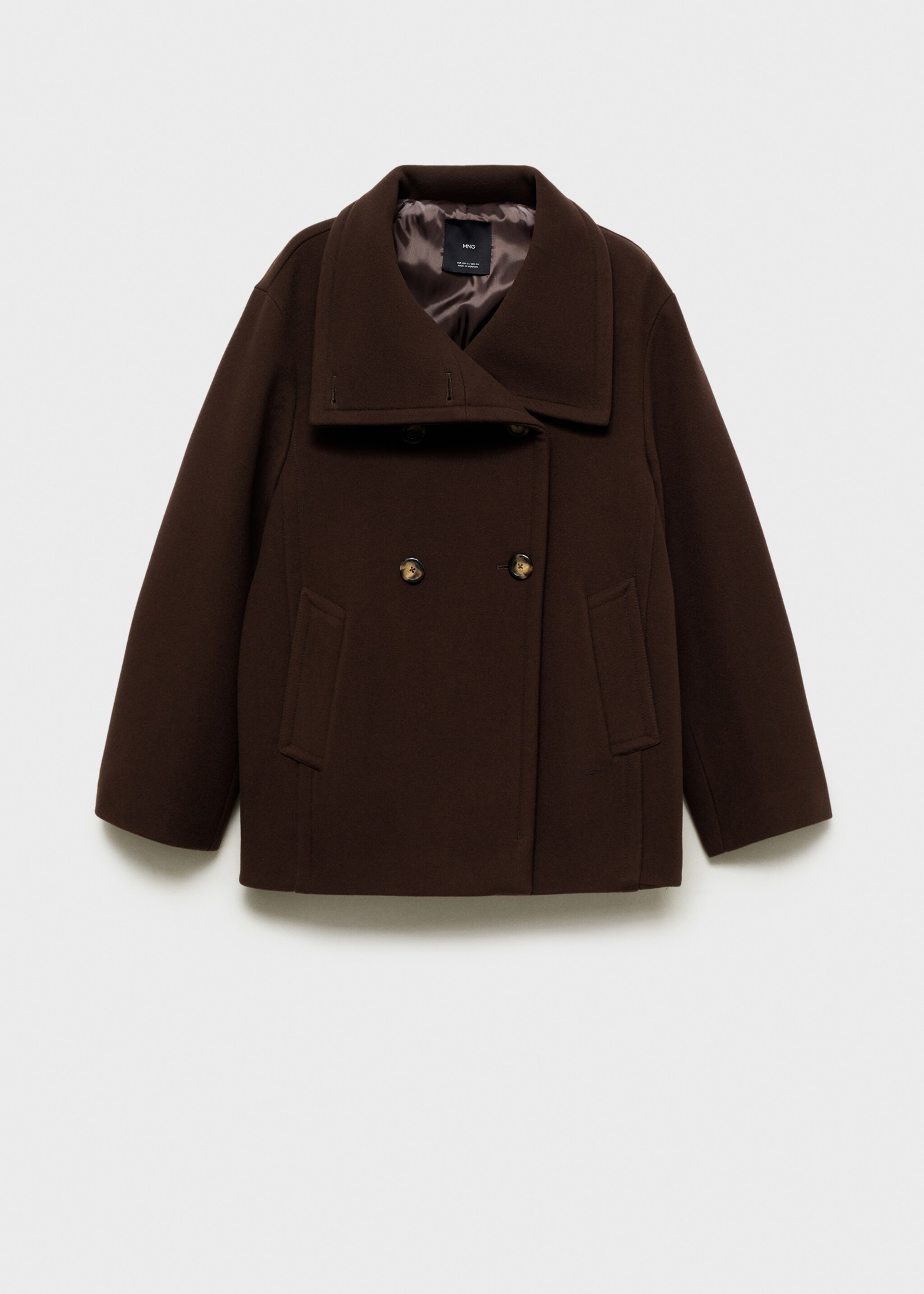 Kurzer Mantel aus Schurwolle - Artikel ohne Model, Schokolade. Ref: 87040652-00.