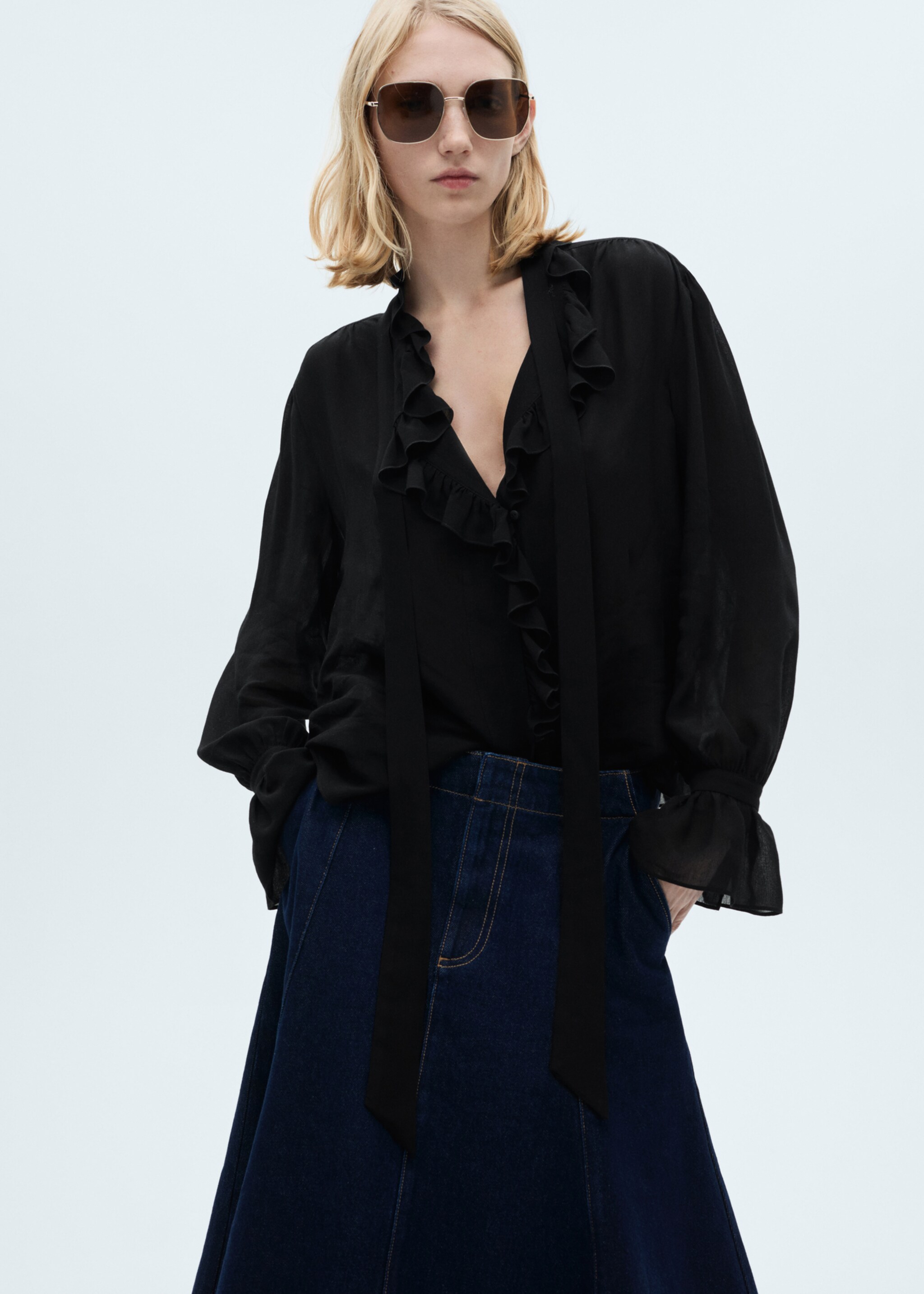 Flared denim skirt - Details of the article 1, Open Blue. Ref: 87040653-00.