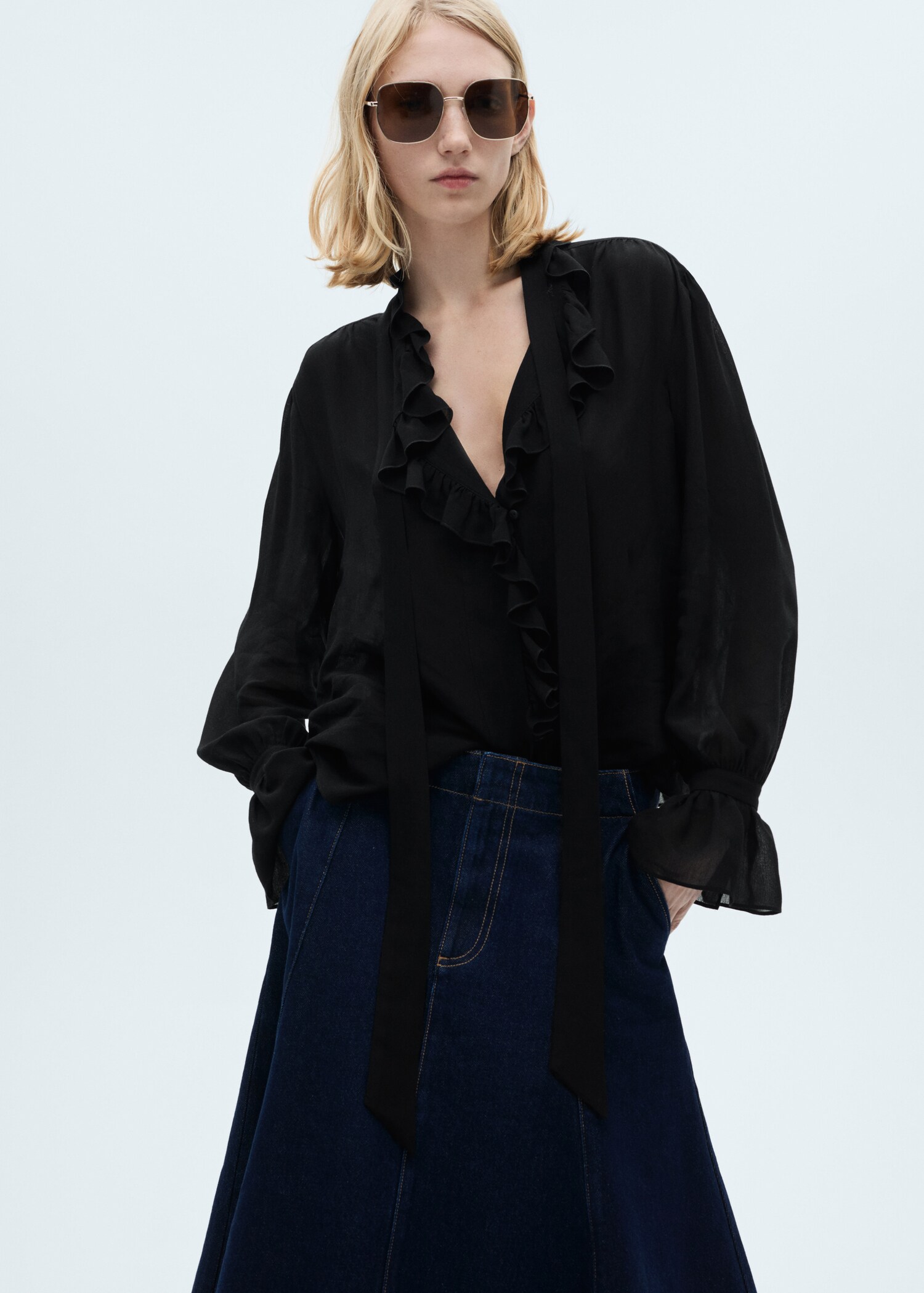 Flared denim skirt - Details of the article 1